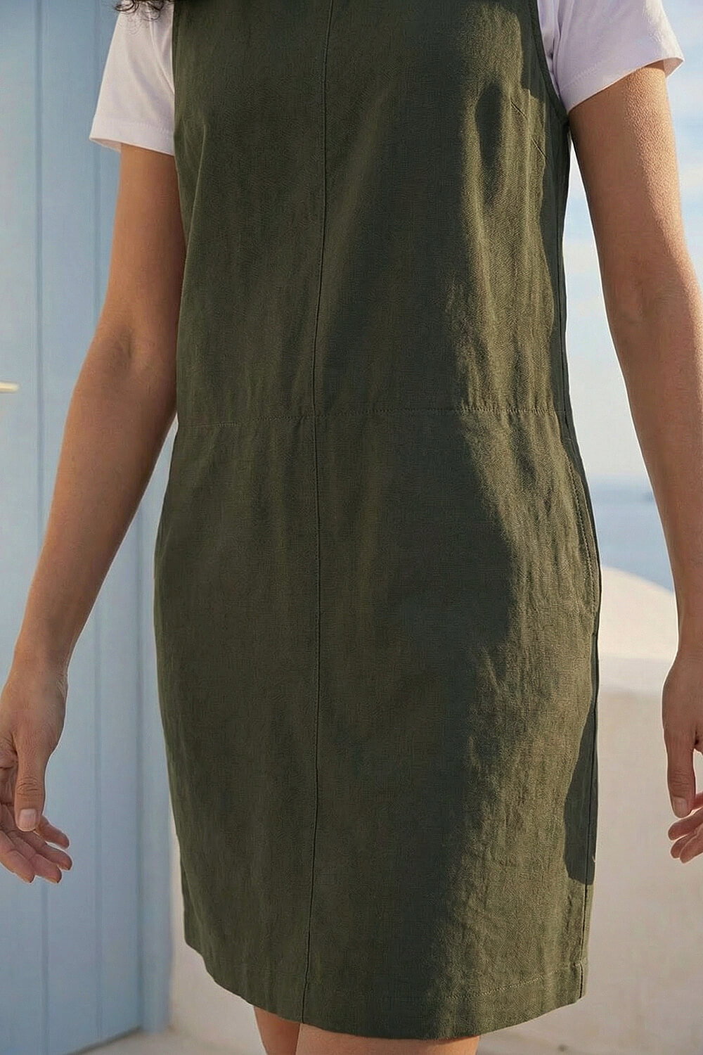KHAKI Seam Detail Pocket Shift Dress, Image 5 of 4