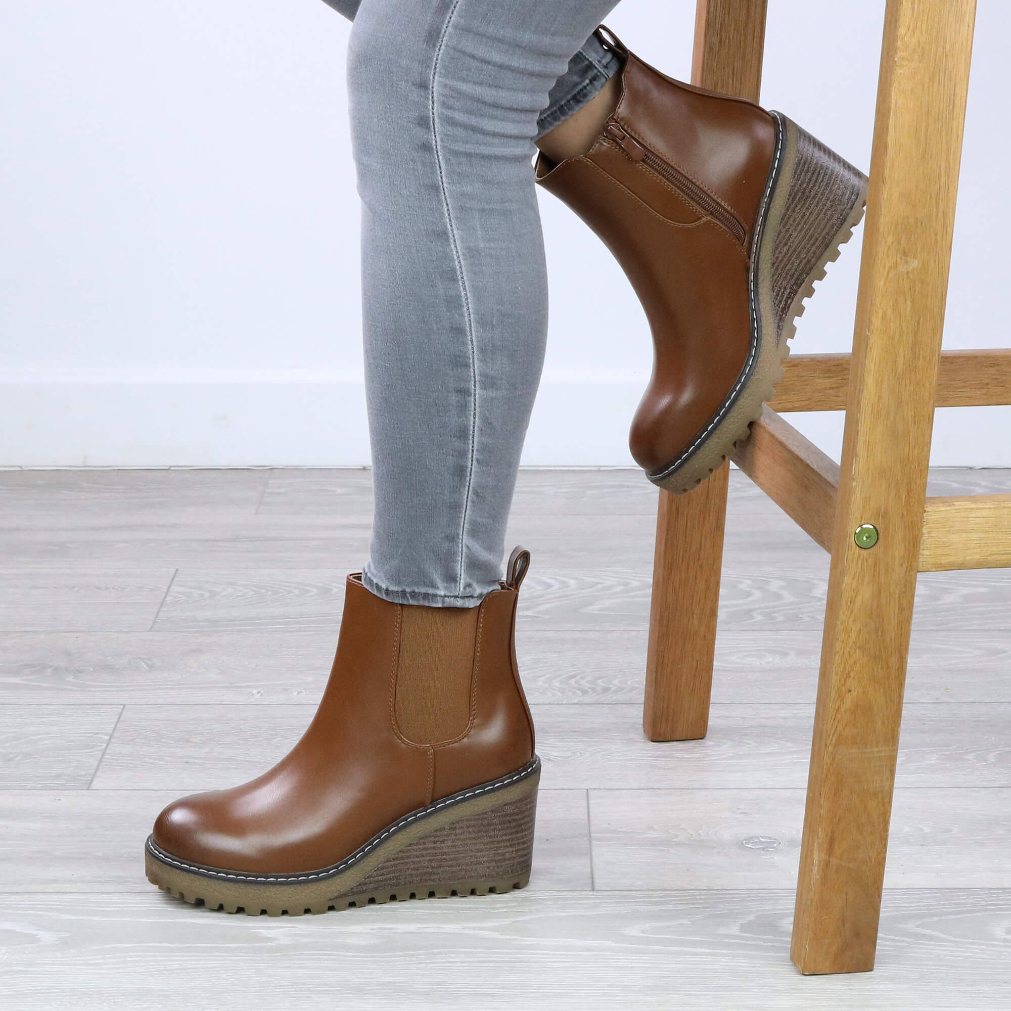 Camel AJVANI Camel High Wedge Heel Chelsea Ankle Boots, Image 5 of 6