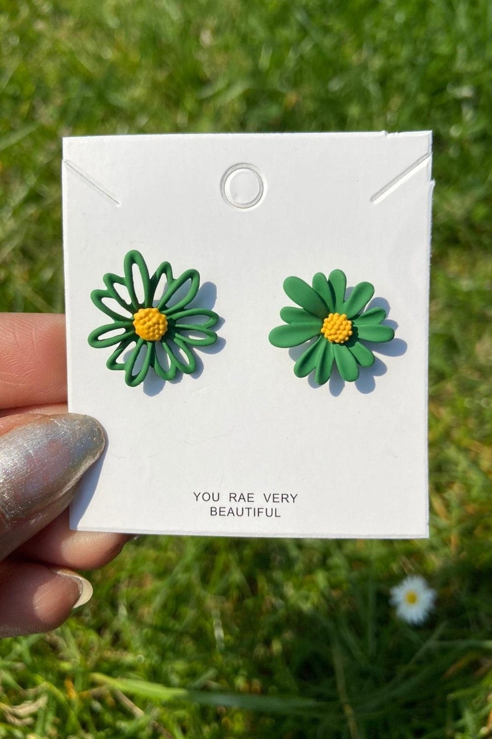 Green Floral Daisy Sunflower Summer Boho Studs, Image 1 of 8