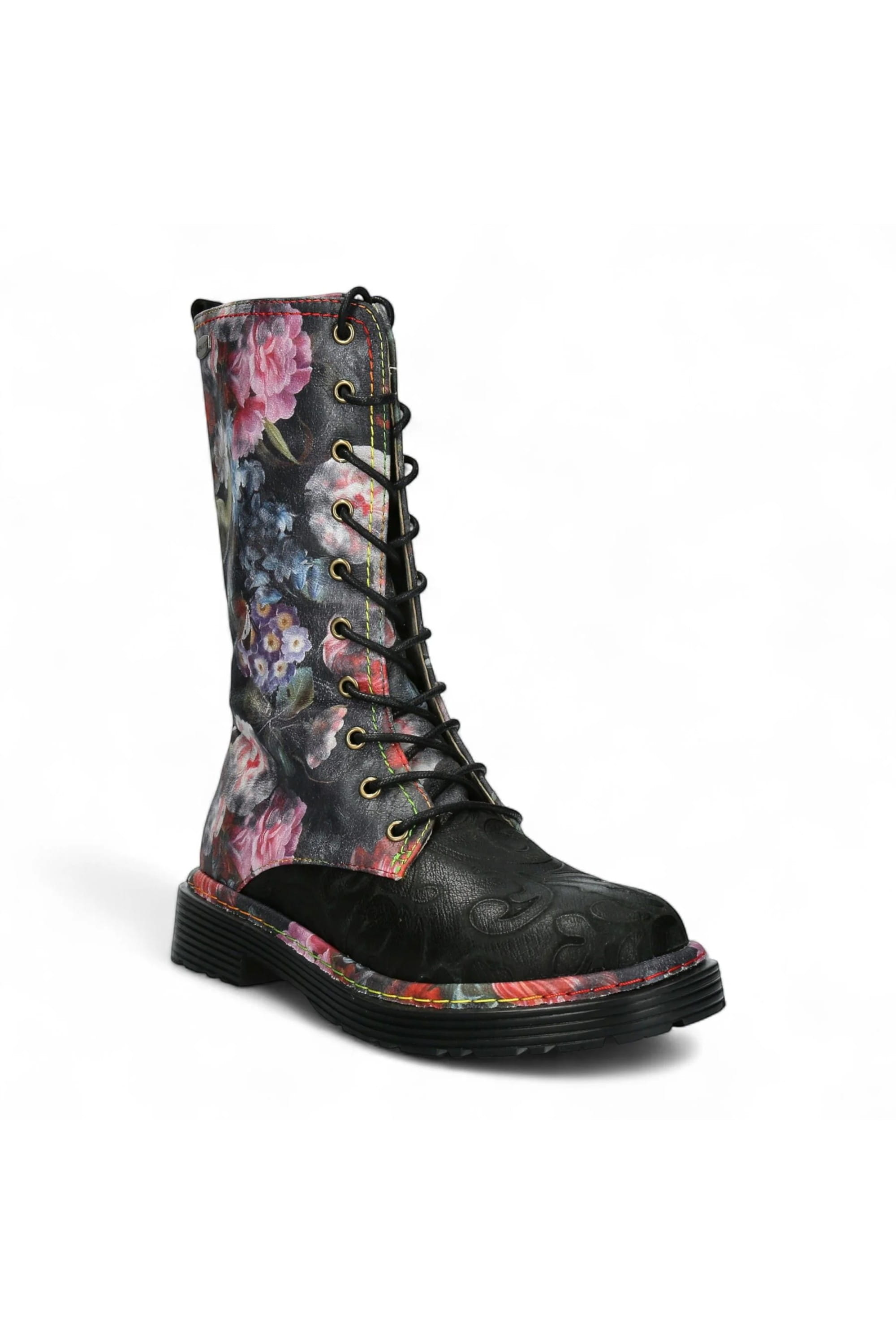 Black Womens Leather Gothic High Boots -INCASO, Image 2 of 7