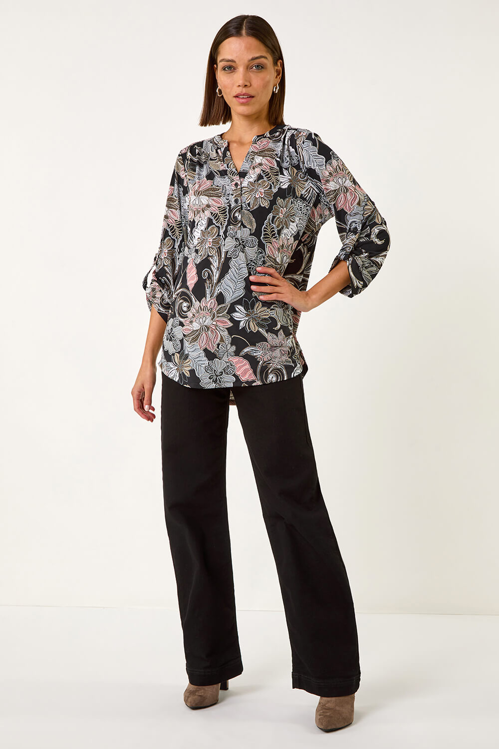 Light Pink Floral Print Pleated Shirt, Image 3 of 5
