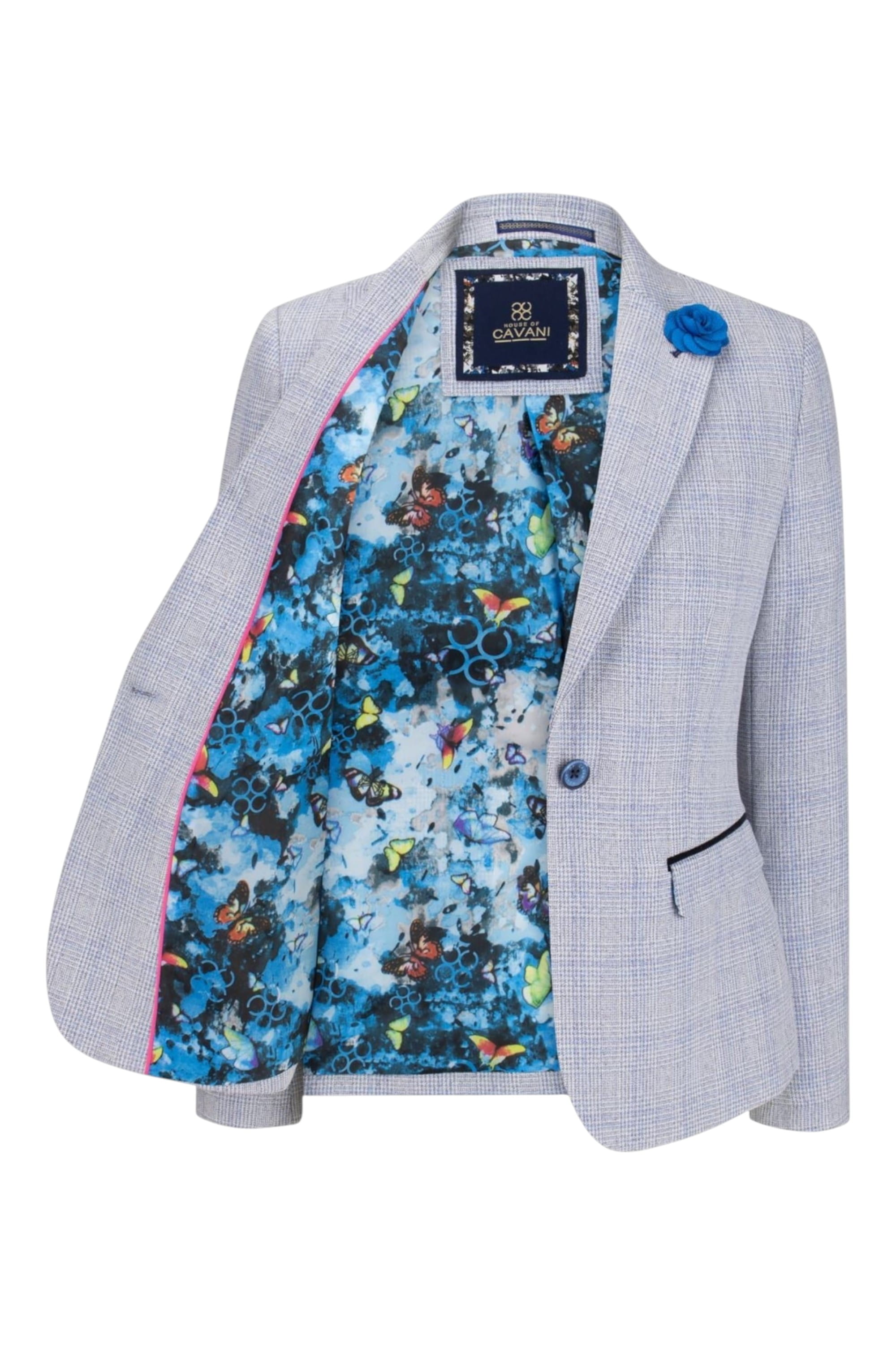 Blue Infinity Leather Blue Womens Blue Check Wool Blend Tweed Blazer, Image 2 of 5
