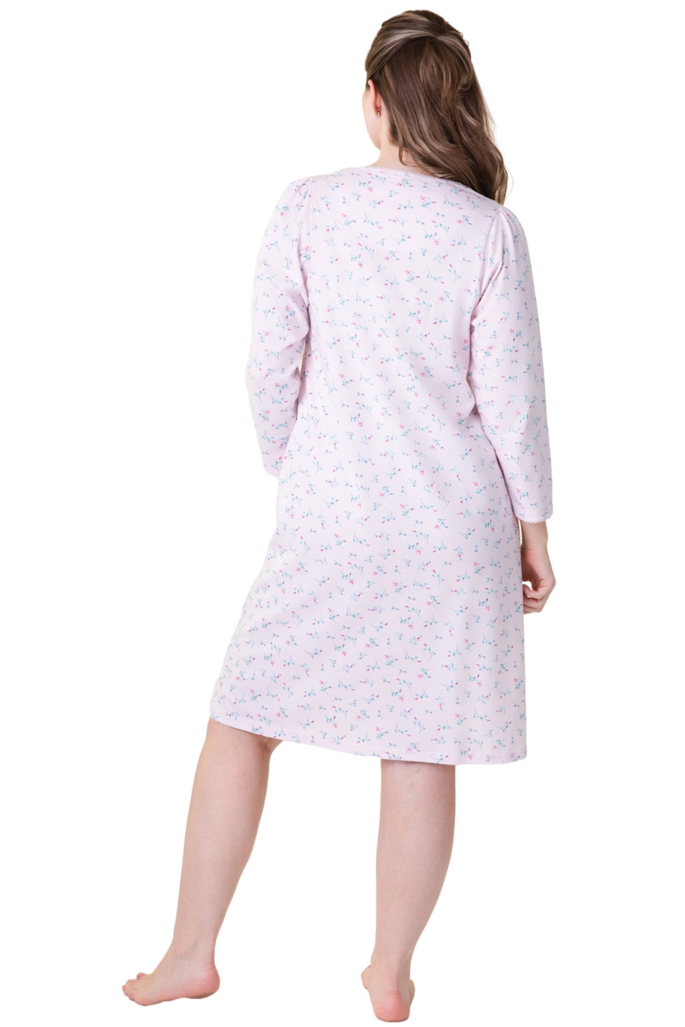 Pink Camille Lingerie Pink Jersey Long Sleeve Floral Print Nightdress, Image 3 of 5