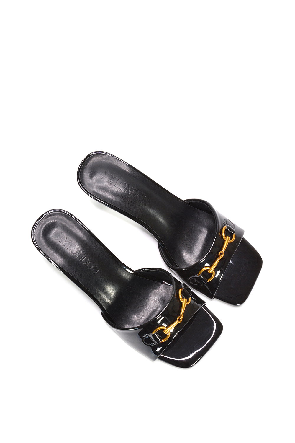 Black XY LONDON Black 'Toni' Square Toe Mule Heeled Sandals With Decorative Buckle, Image 6 of 6