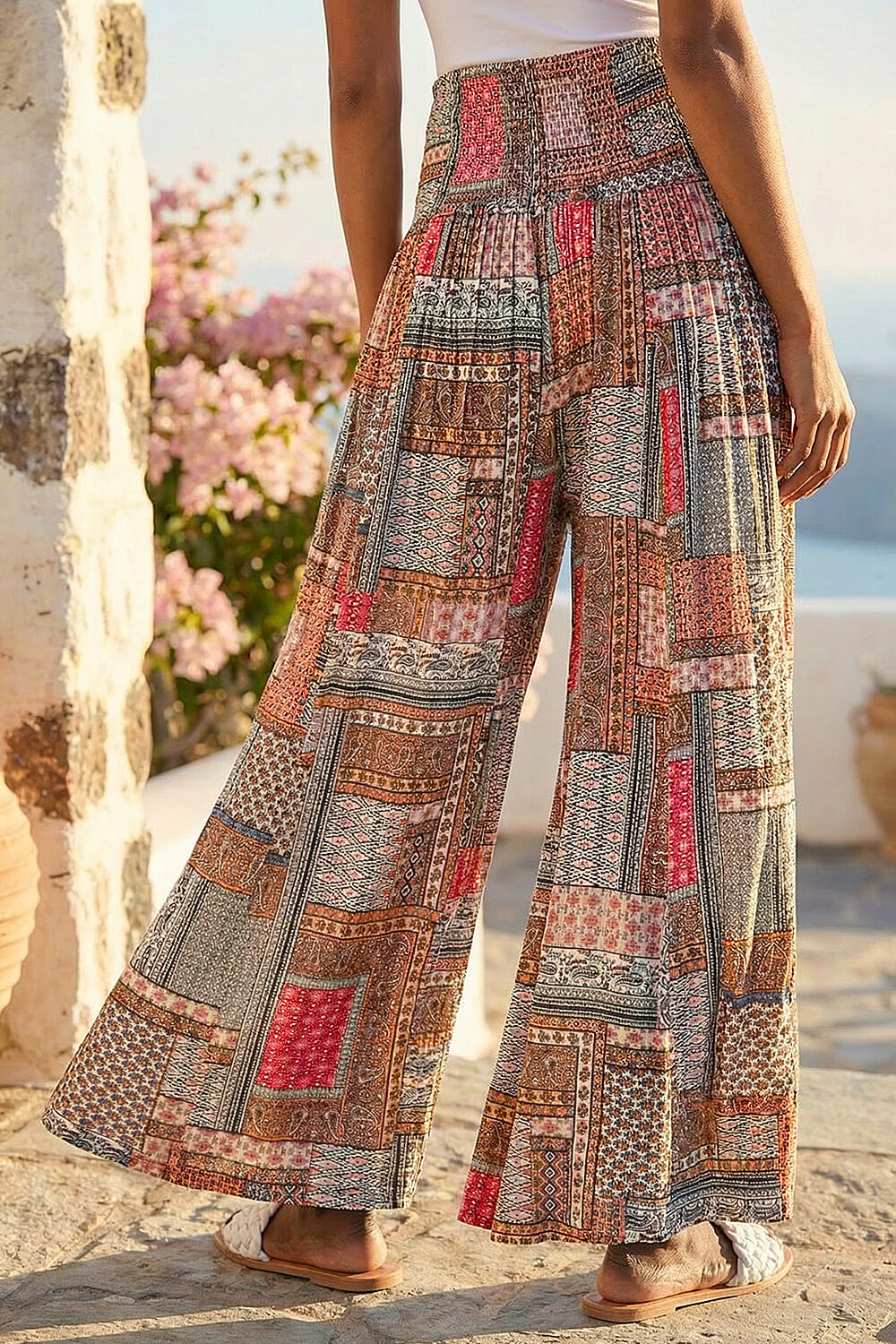 Light Pink Patchwork Wide Leg Palazzo Trouser, Image 4 of 4