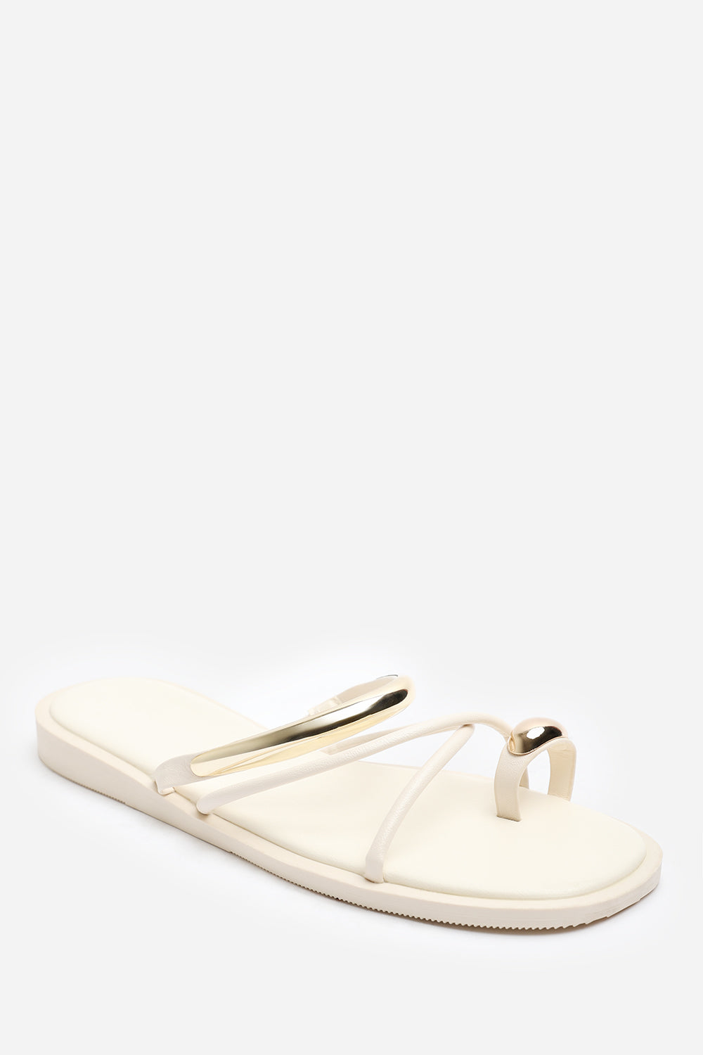 Cream Zelina Strappy Metal Toe Loop Slide On Sandal, Image 2 of 4