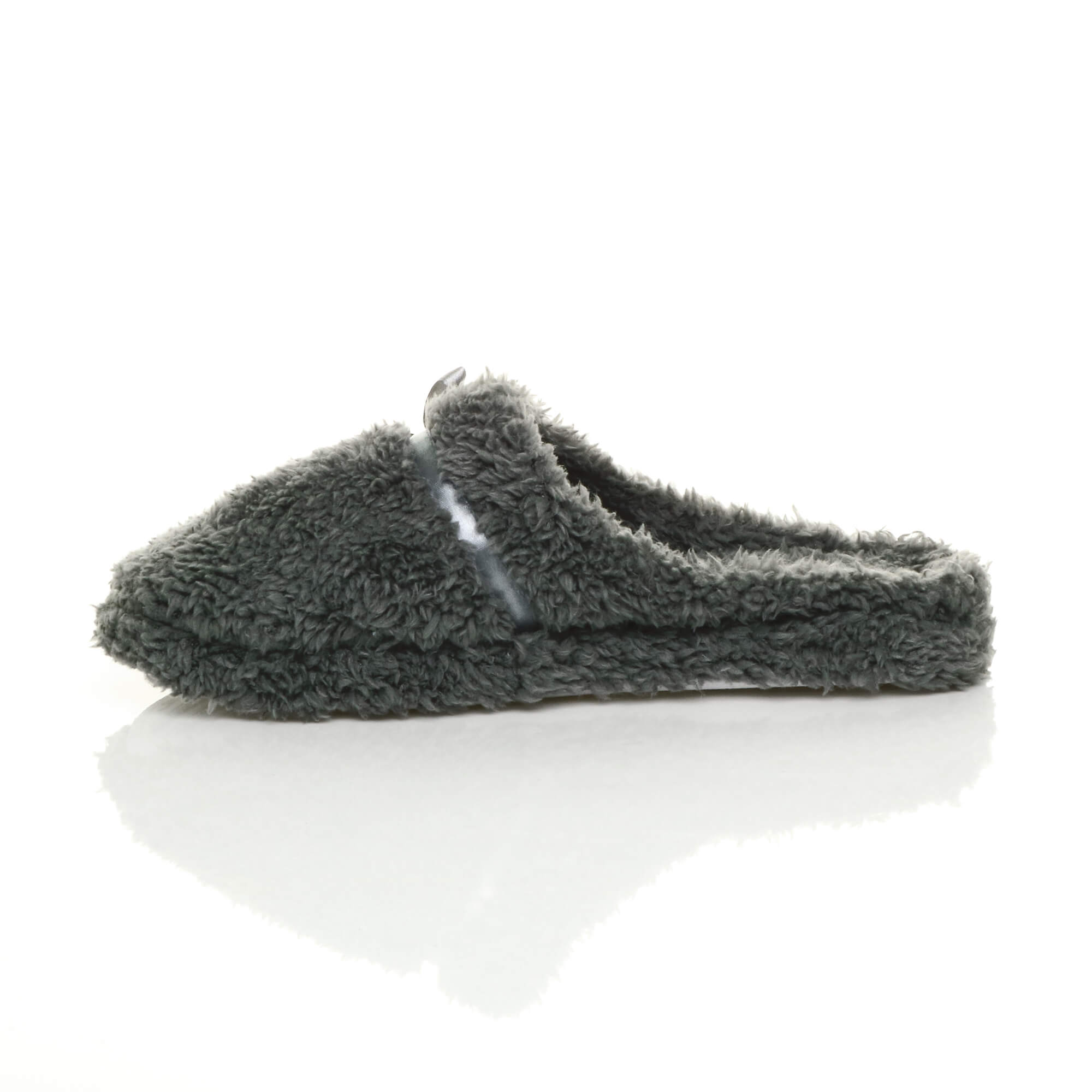 Grey AJVANI Grey Fleece Mules Slippers, Image 2 of 5