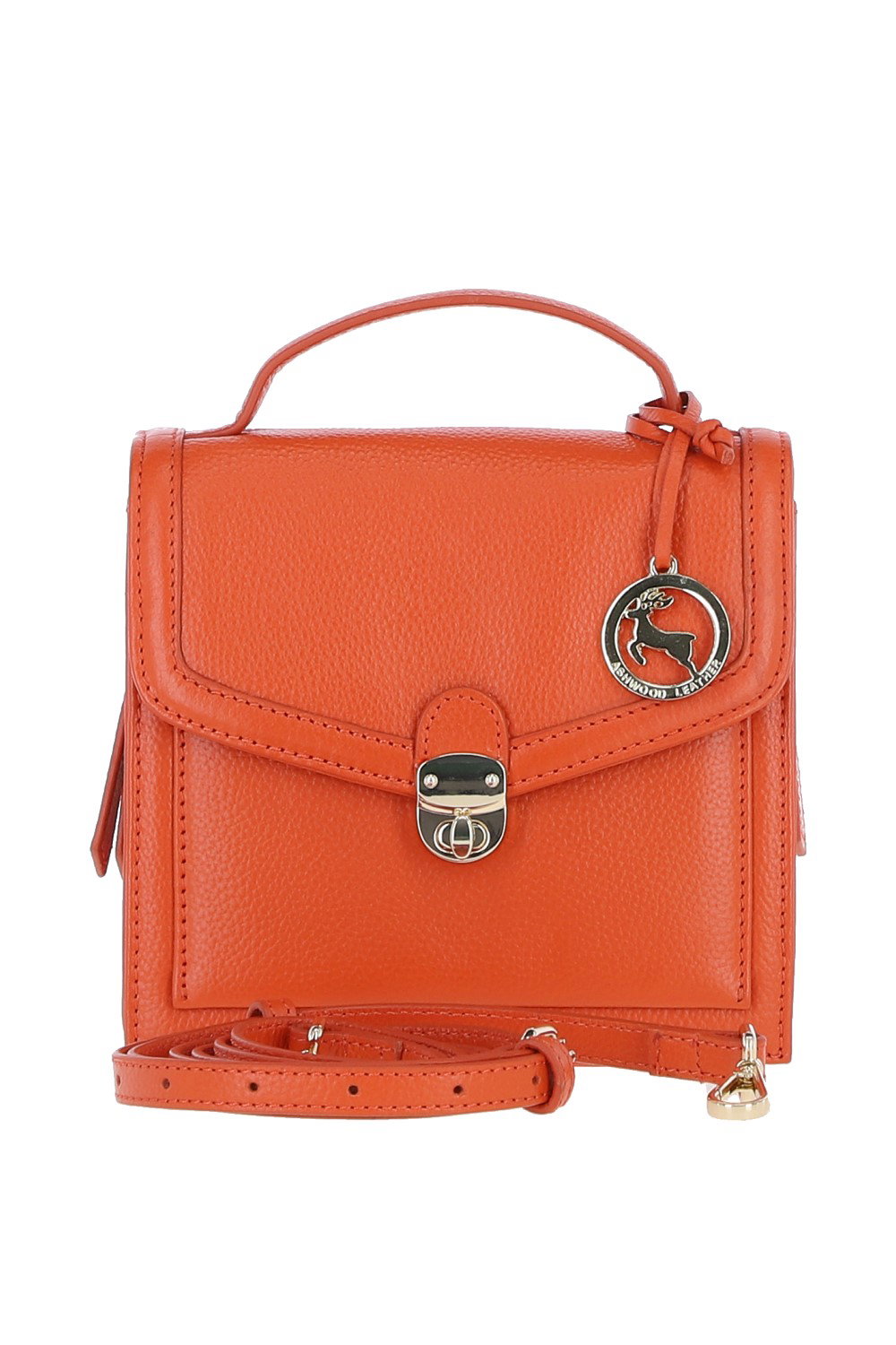Orange Compact Handbag With Detachable Crossbody Strap, Image 1 of 4