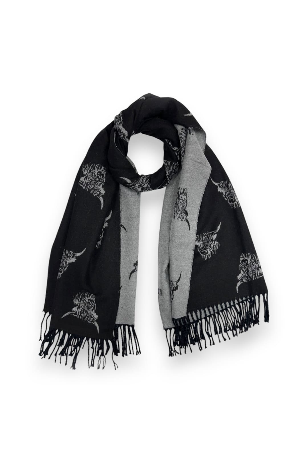 Black Highland Cow Reversible Scarf, Image 4 of 5