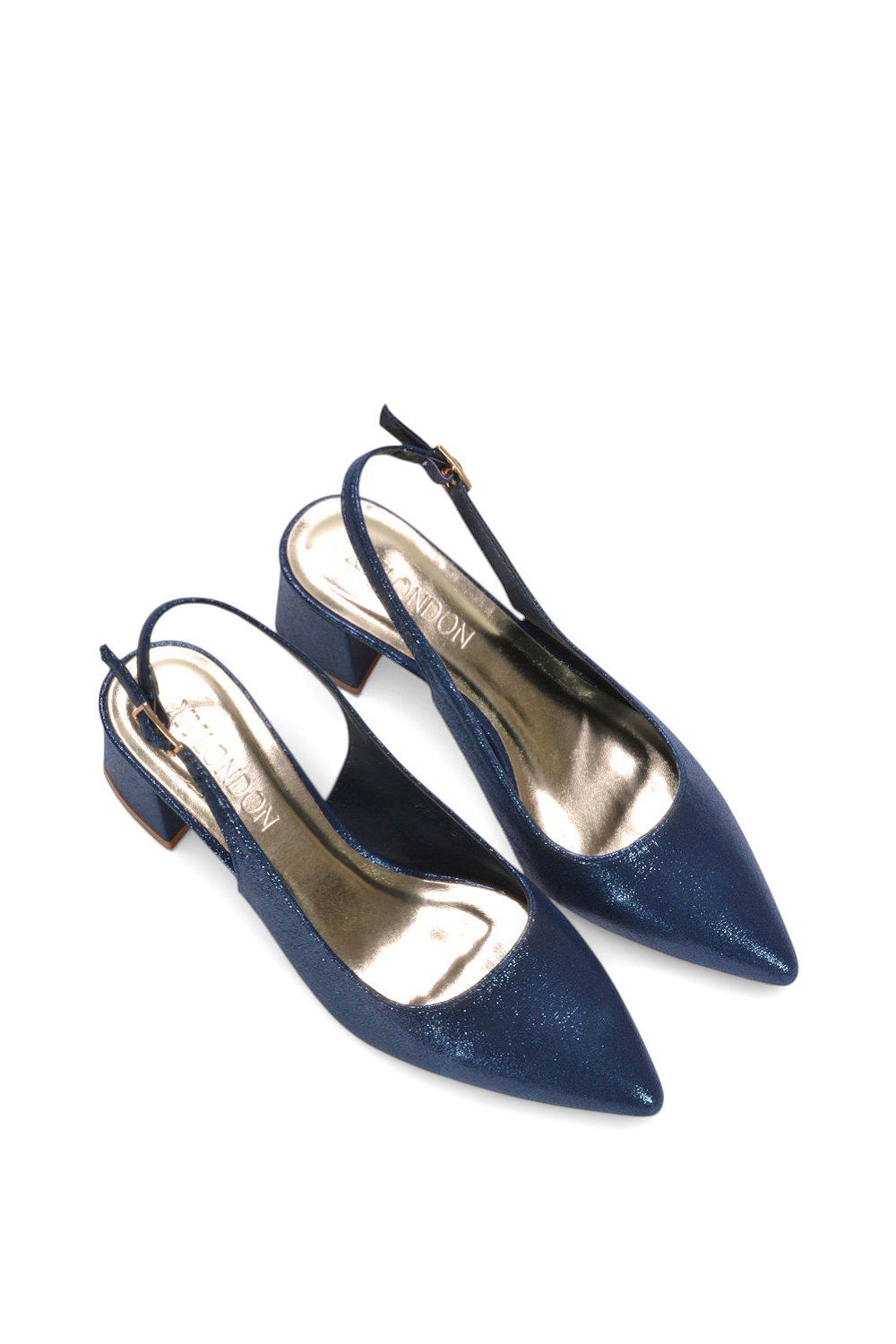 Navy XY London Navy 'Virelai' Shimmer Low Block Heels With Slingback, Image 6 of 6