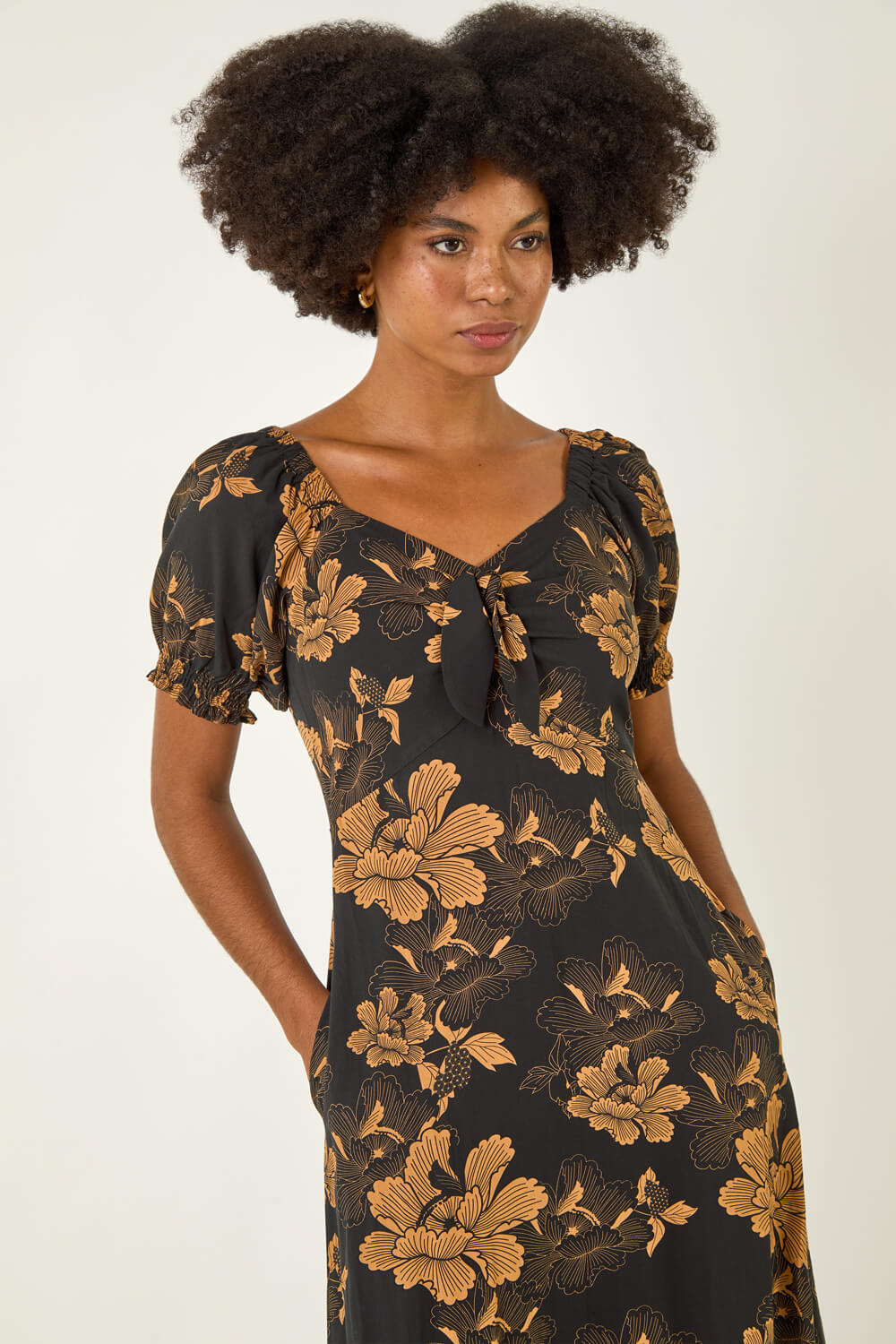 Amber Floral Print Ruched Midi Dress, Image 5 of 5