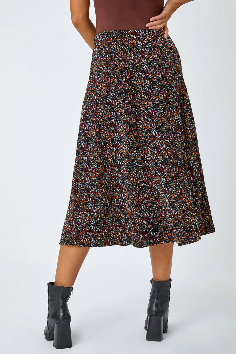 Multi  Textured Abstract Print Stretch A line Skirt, Image 4 of 5