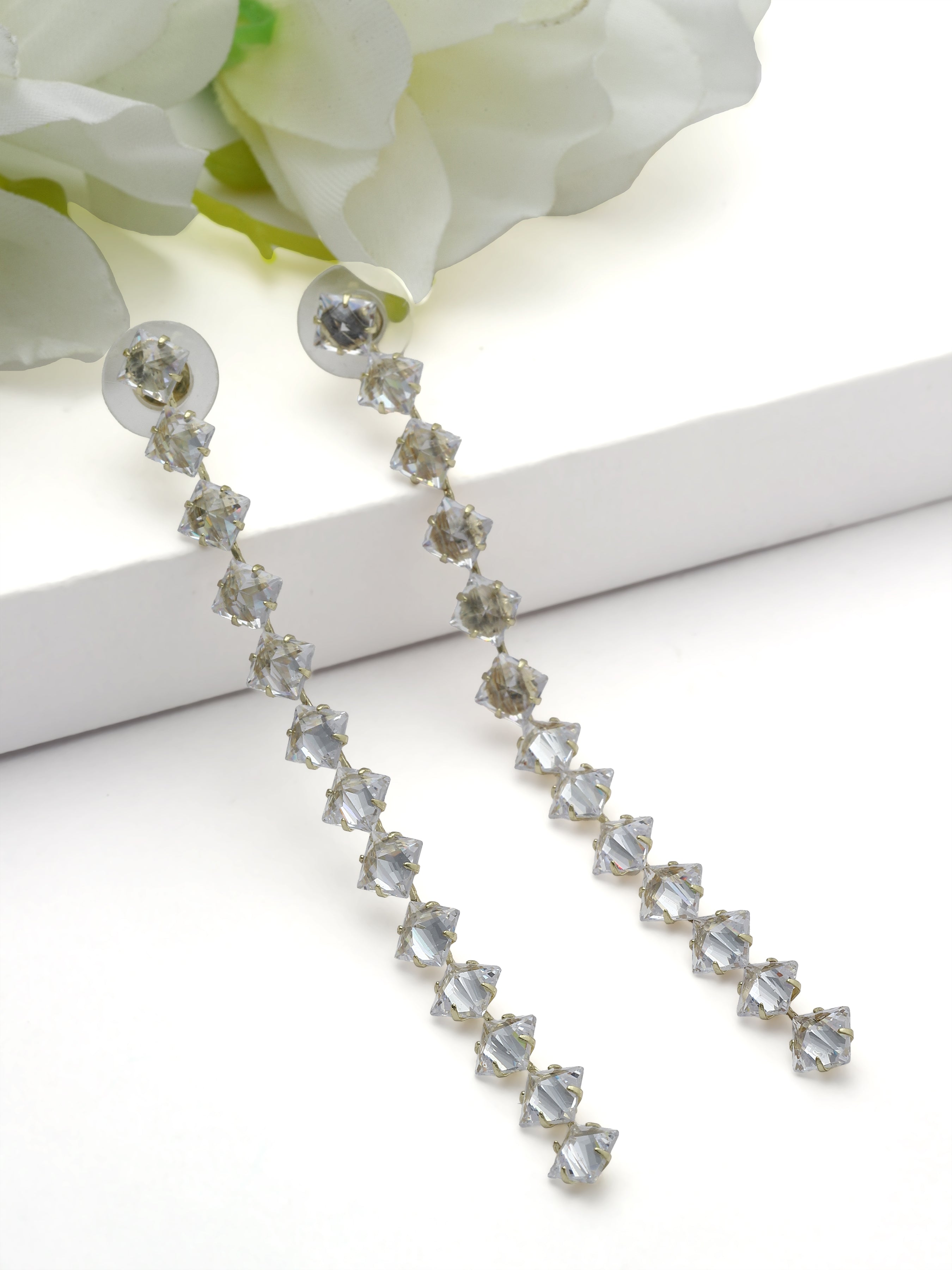 Gold Crystal Line Drop Earrings, Image 3 of 3