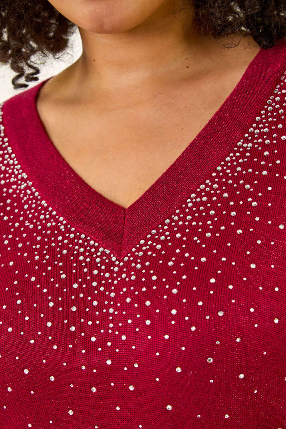 Red Curve Sparkly Knit Top, Image 6 of 5