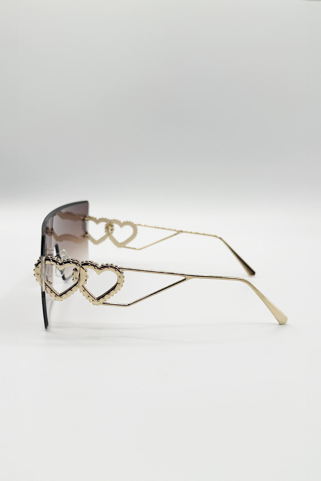 Brown Flatop Rimless Heart Detail Sunglasses In Brown, Image 4 of 4