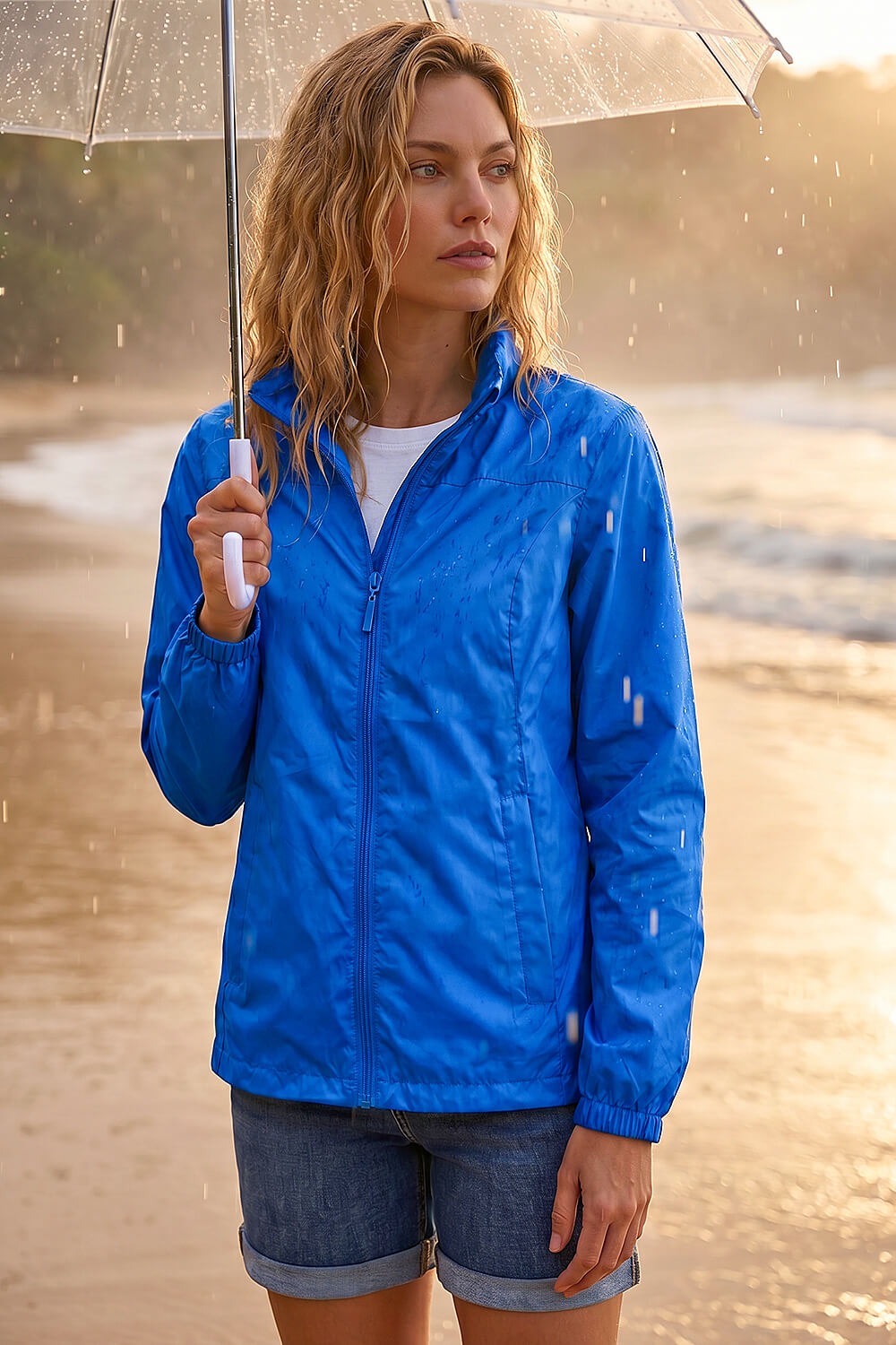 Royal Blue Shower Resistant Funnel Neck Jacket , Image 1 of 4