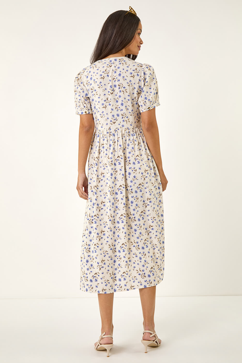 Ivory Dusk Ditsy Floral Buttoned Midi Dress, Image 4 of 5