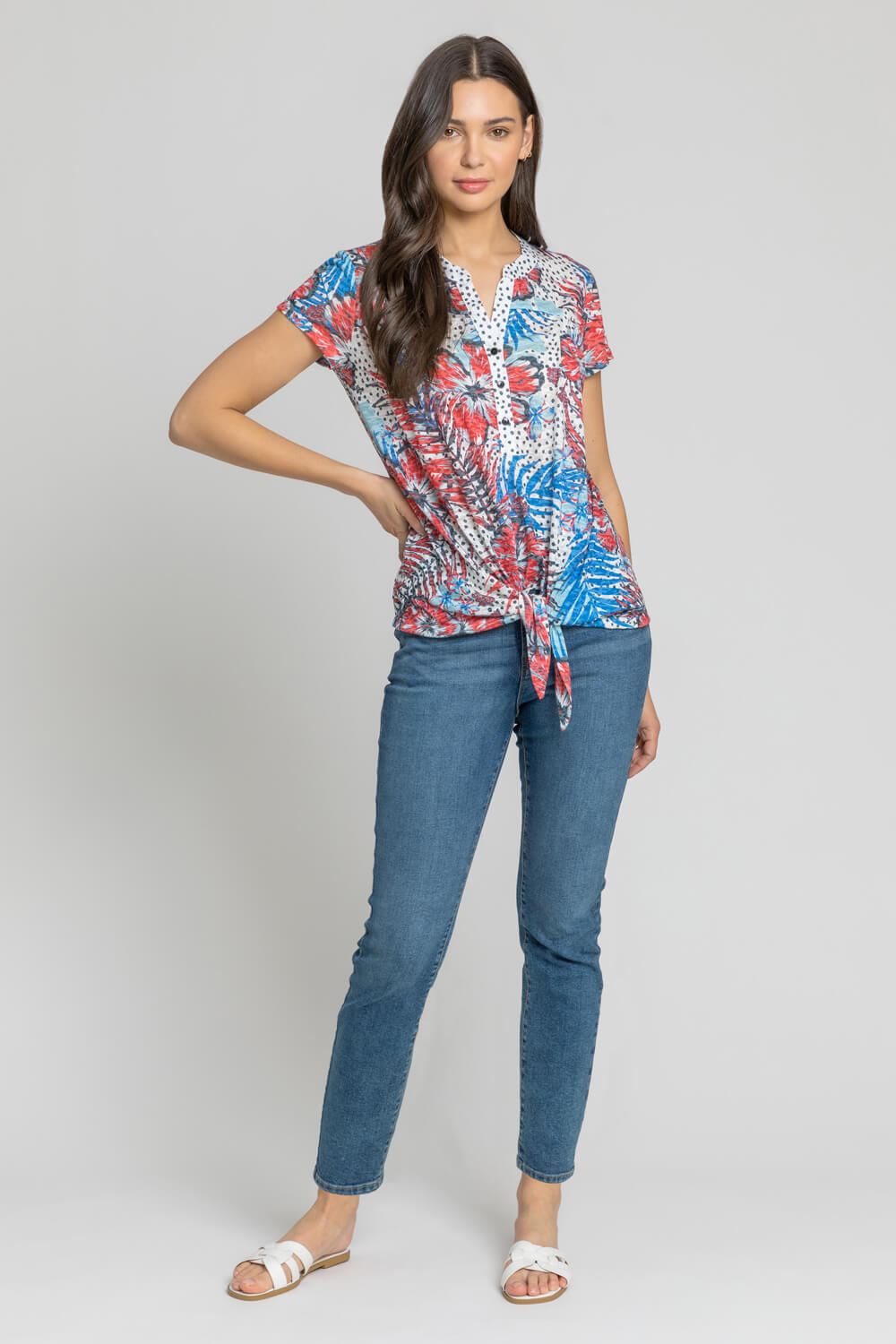 Red Tropical Contrast Print Tie Top, Image 4 of 4