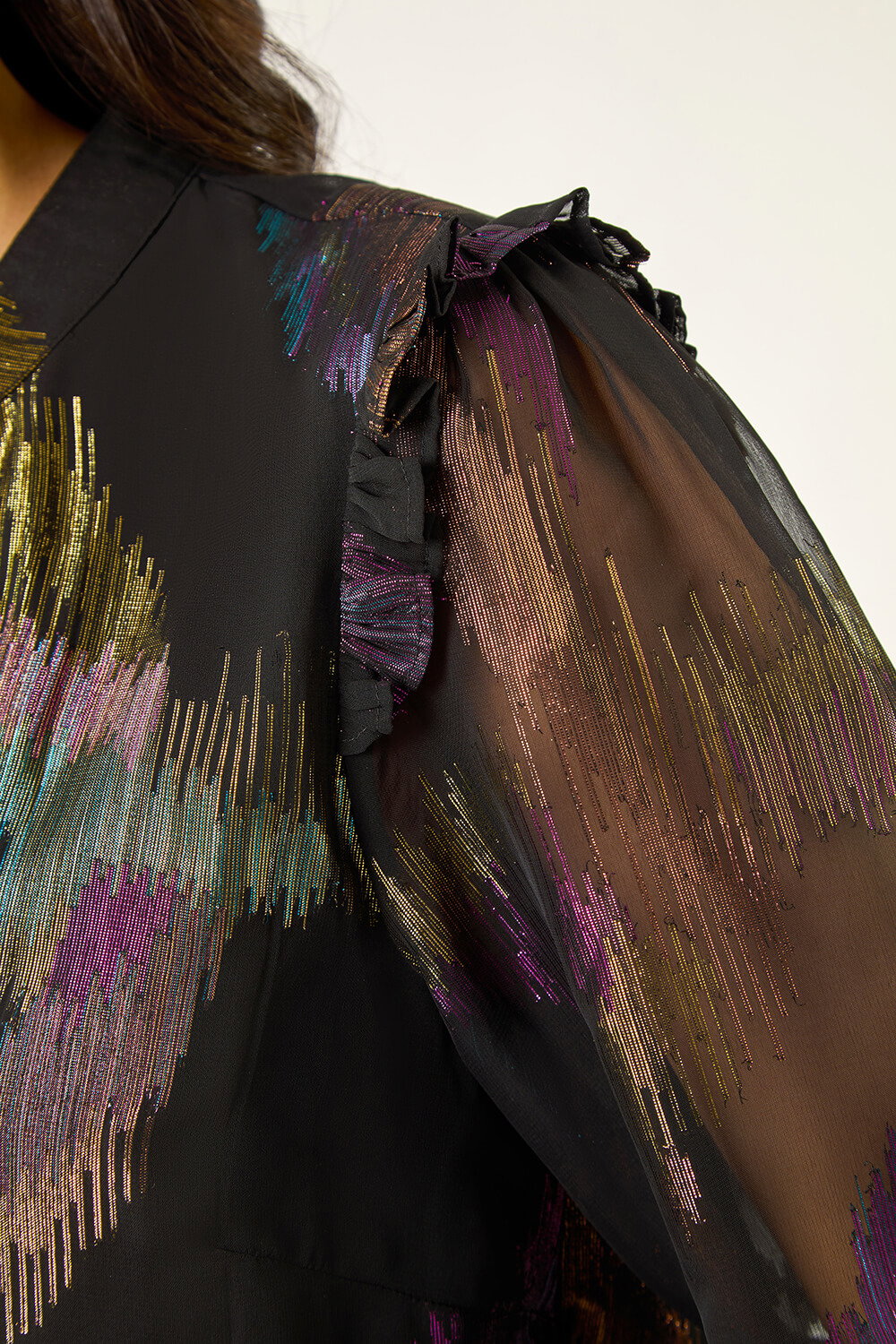 Black Dusk Foil Frill Shirt, Image 6 of 5