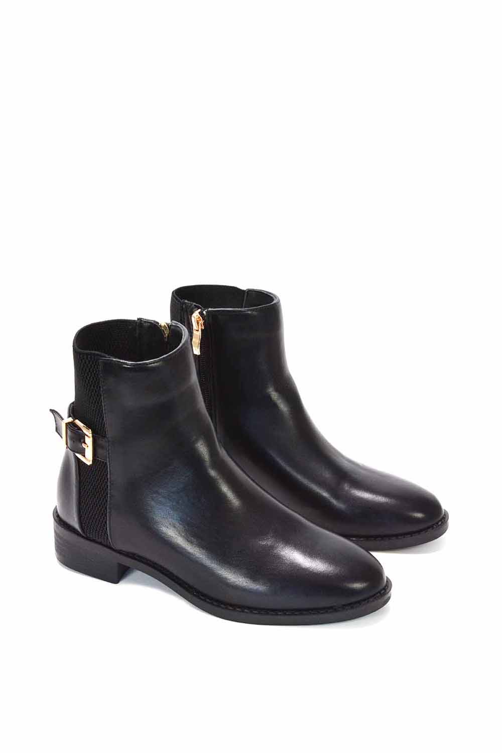 Black XY LONDON Black 'Ailany' Chelsea Ankle Boots Elasticated Buckle Detail, Image 6 of 6