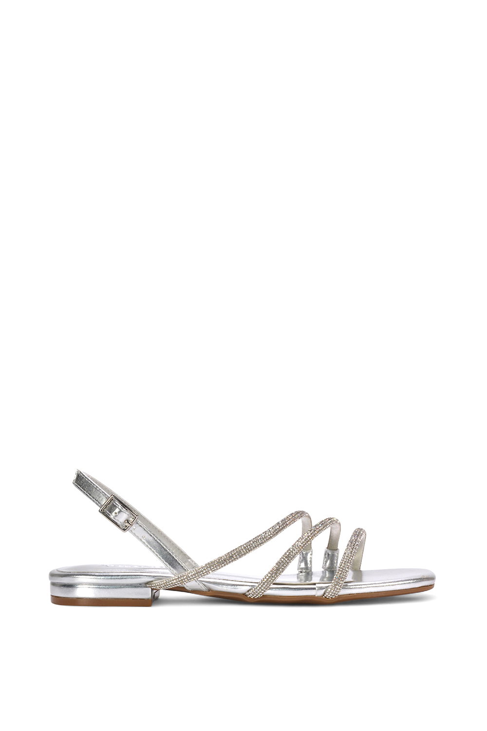 Metallic 'Abigale' Strappy Diamante Flat Slingback Sandals With Buckle