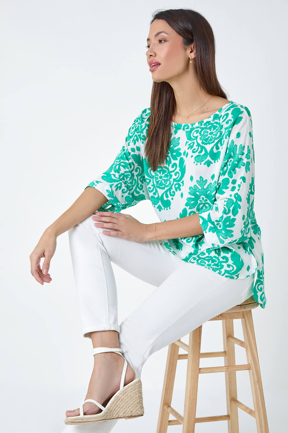 GREEN PAISLEY ONE SHOULDER TUNIC