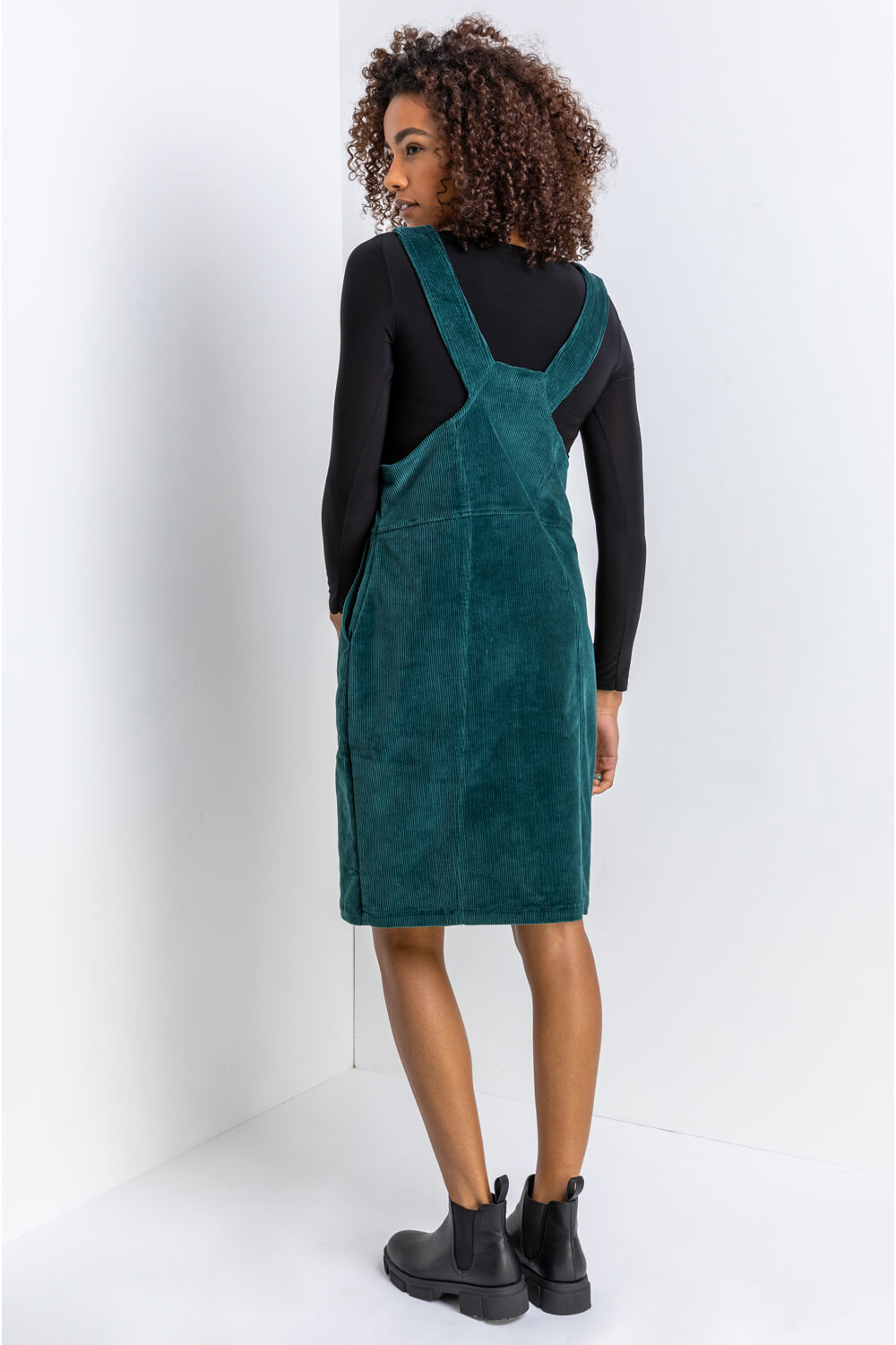 Forest Button Corduroy Pinafore Shift Dress, Image 4 of 5