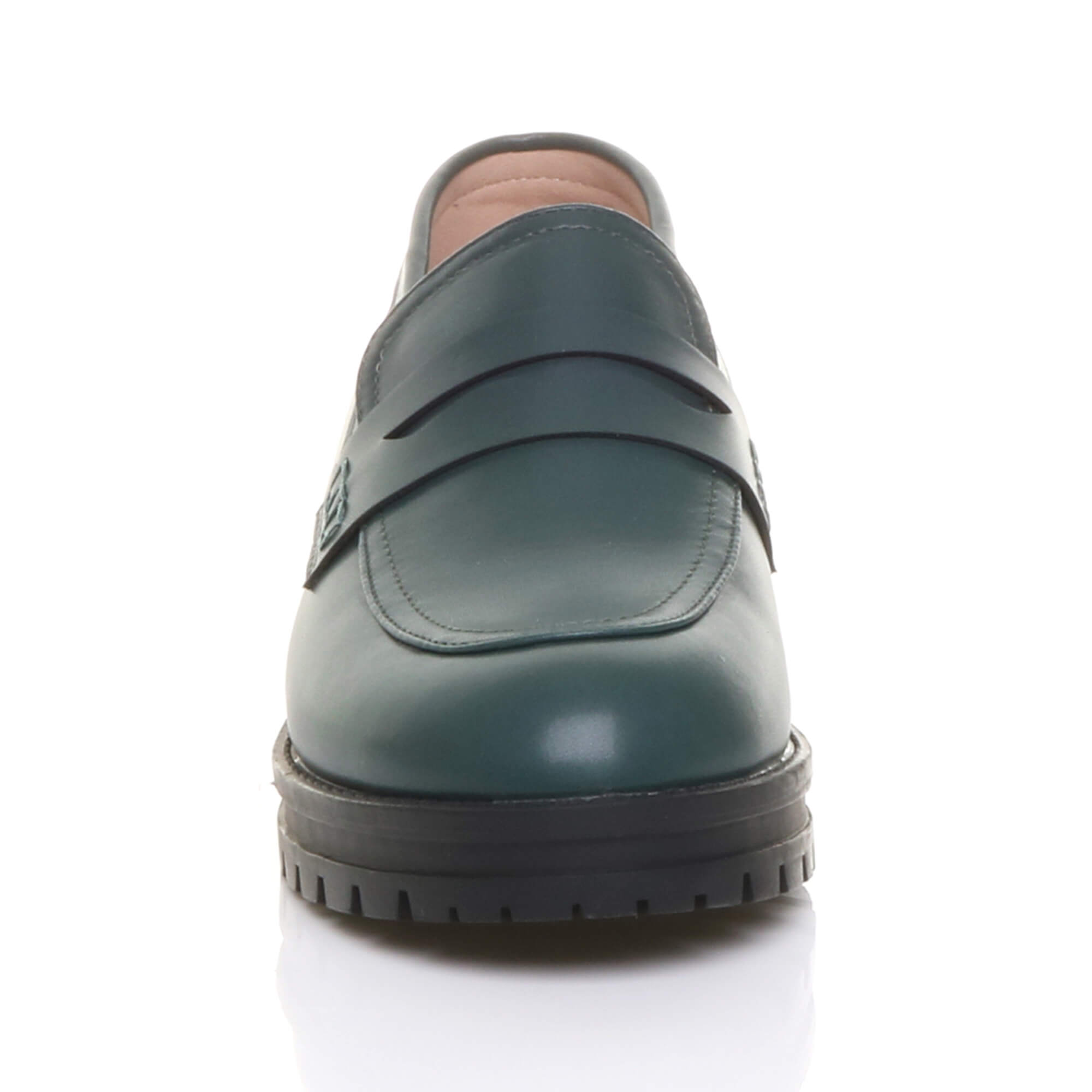 Teal Flat Chunky Heeled Penny Loafers, Image 5 of 5