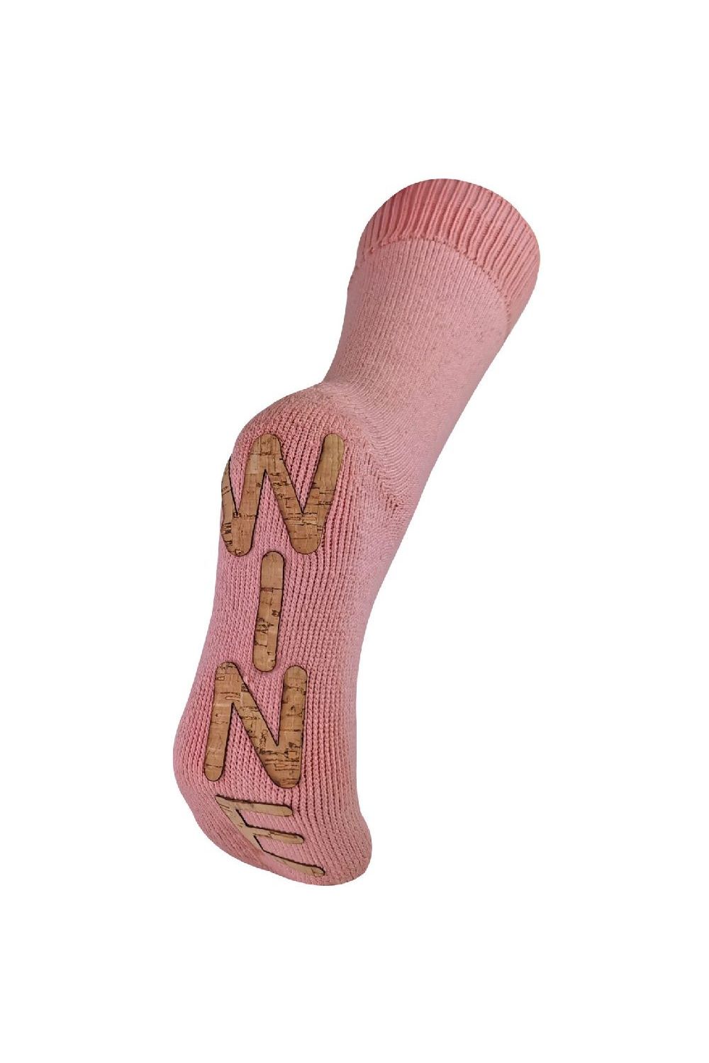 Pink 1 Pack Ladies Novelty Wine Slipper Socks with Cork Grips, Image 1 of 3