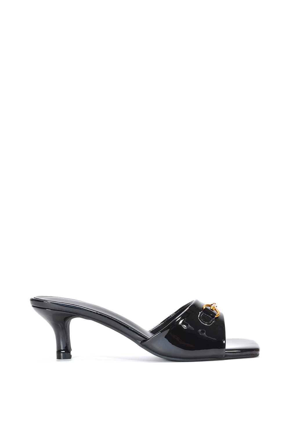 Black 'Toni' Square Toe Mule Heeled Sandals With Decorative Buckle