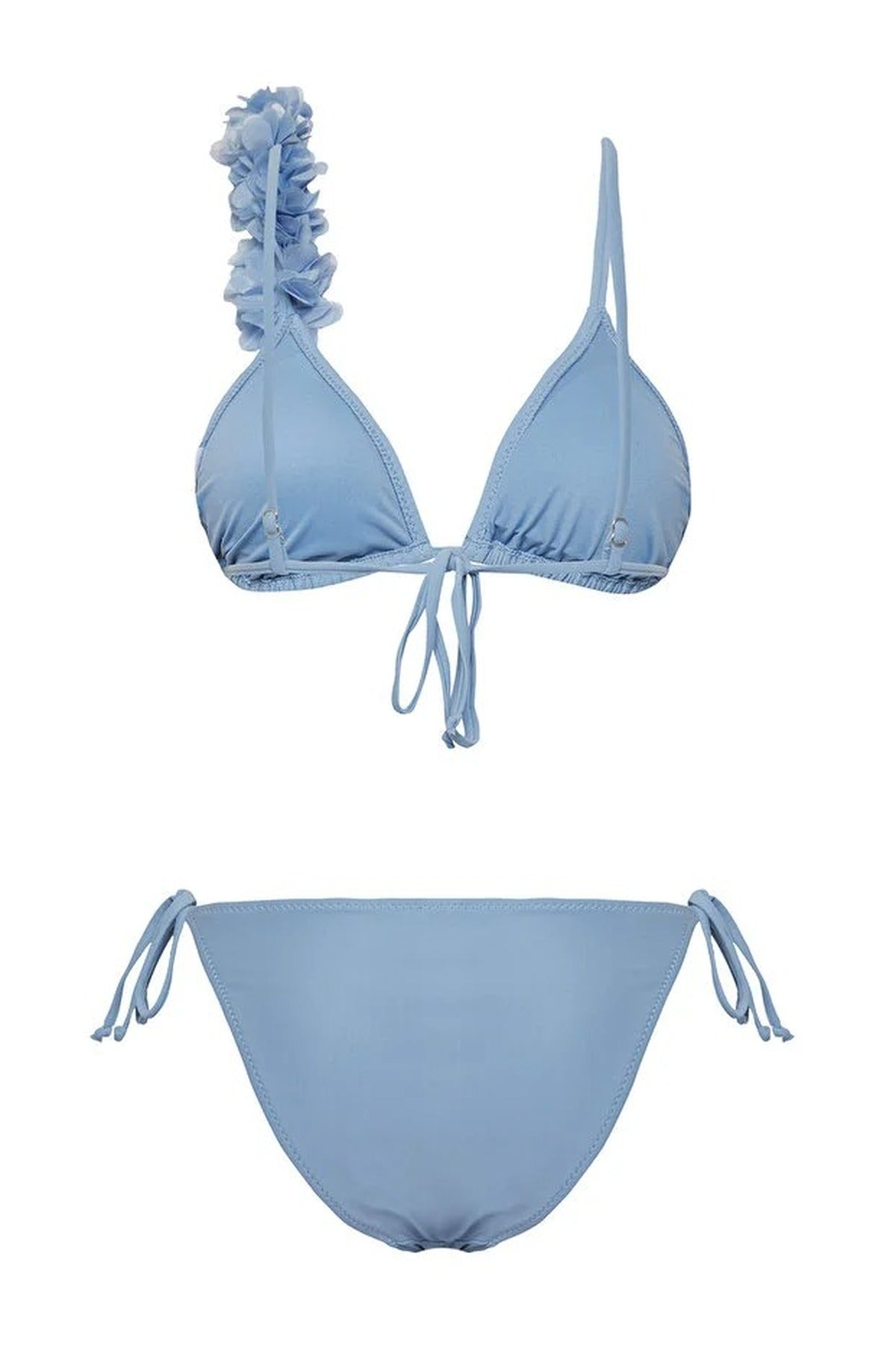 Blue Applique Detail Triangle Bikini Set with Tie Side, Image 3 of 4