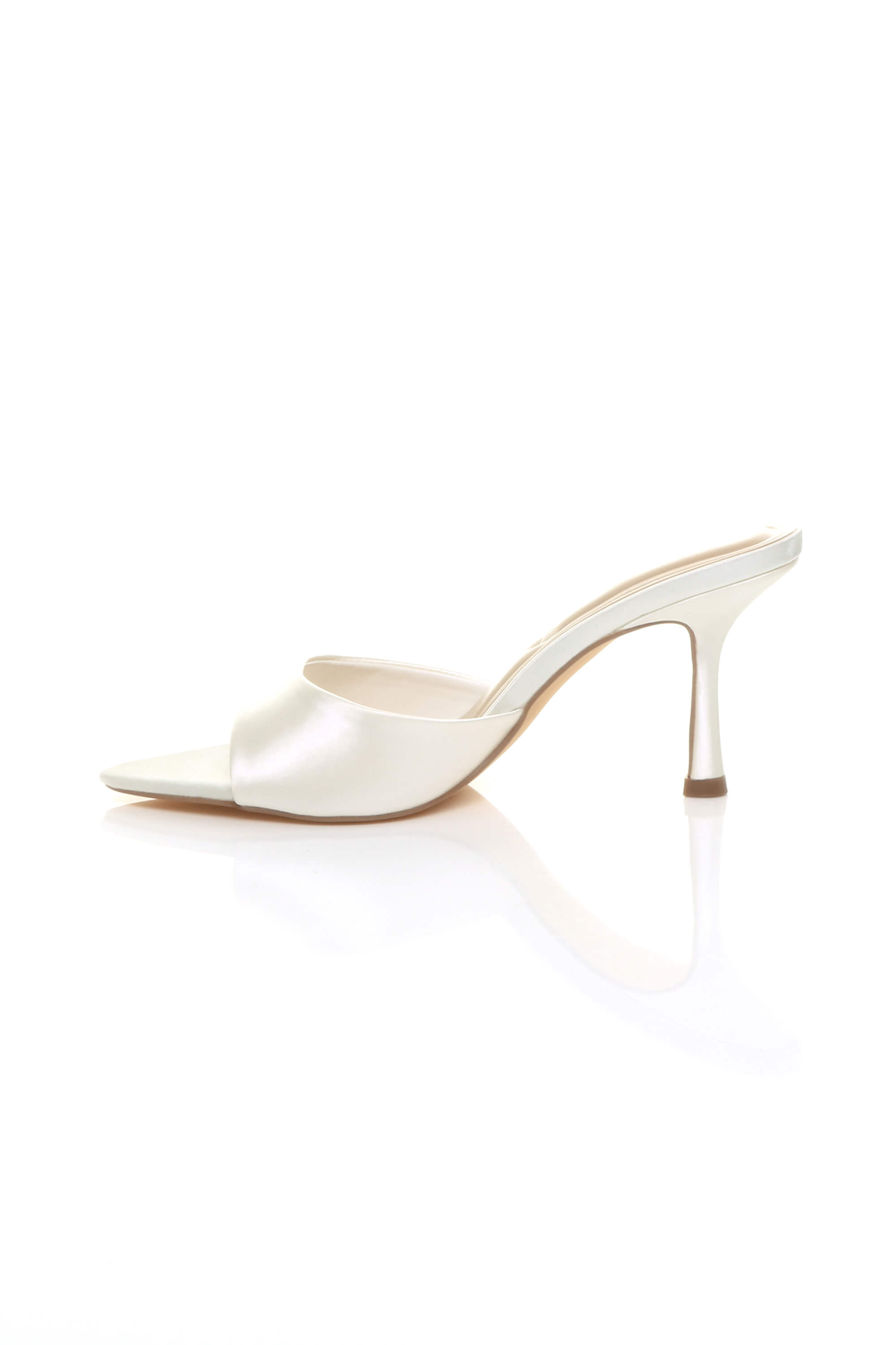 Off White AJVANI Off White High Heel Pointed Peep Toe Sandals Mules, Image 3 of 4