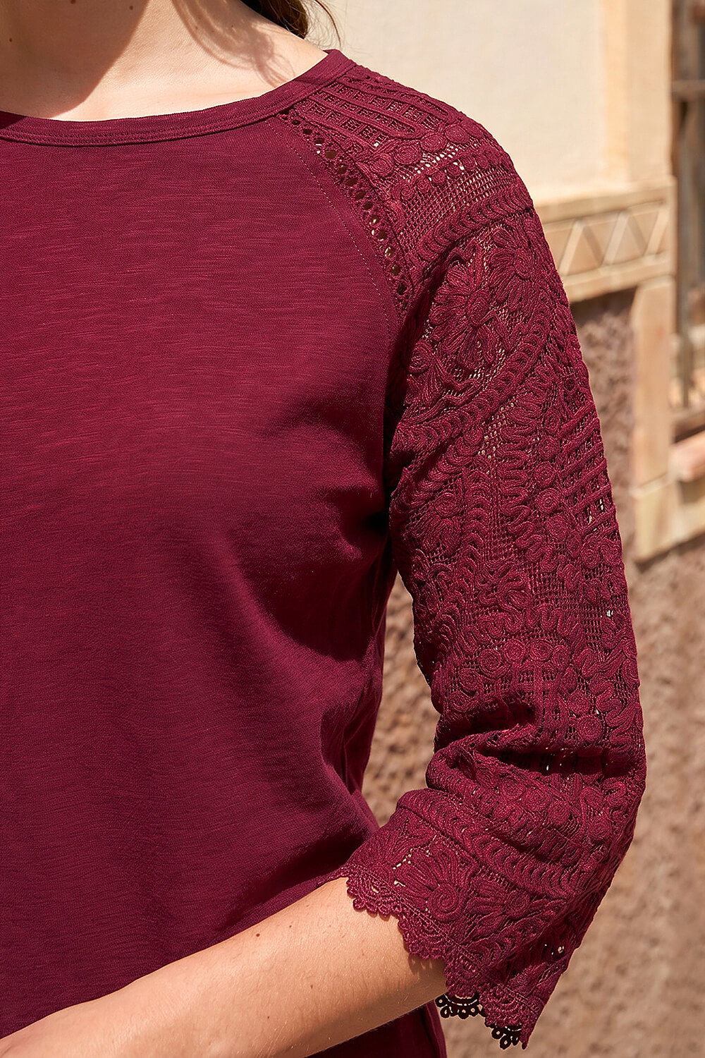 Wine Petite Contrast Sleeve Top, Image 5 of 4