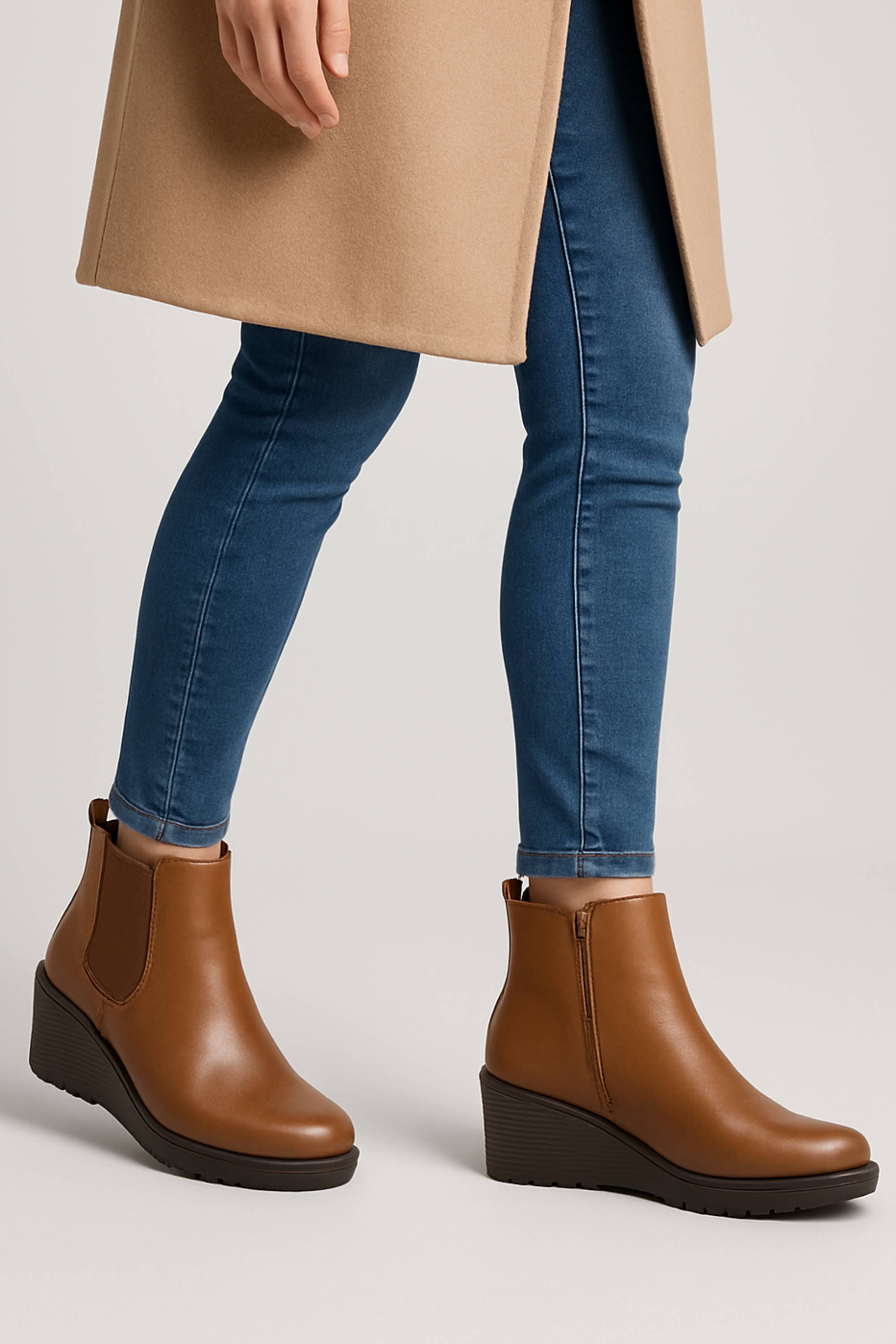 Camel AJVANI Camel High Wedge Heel Ankle Chelsea Boots, Image 2 of 6