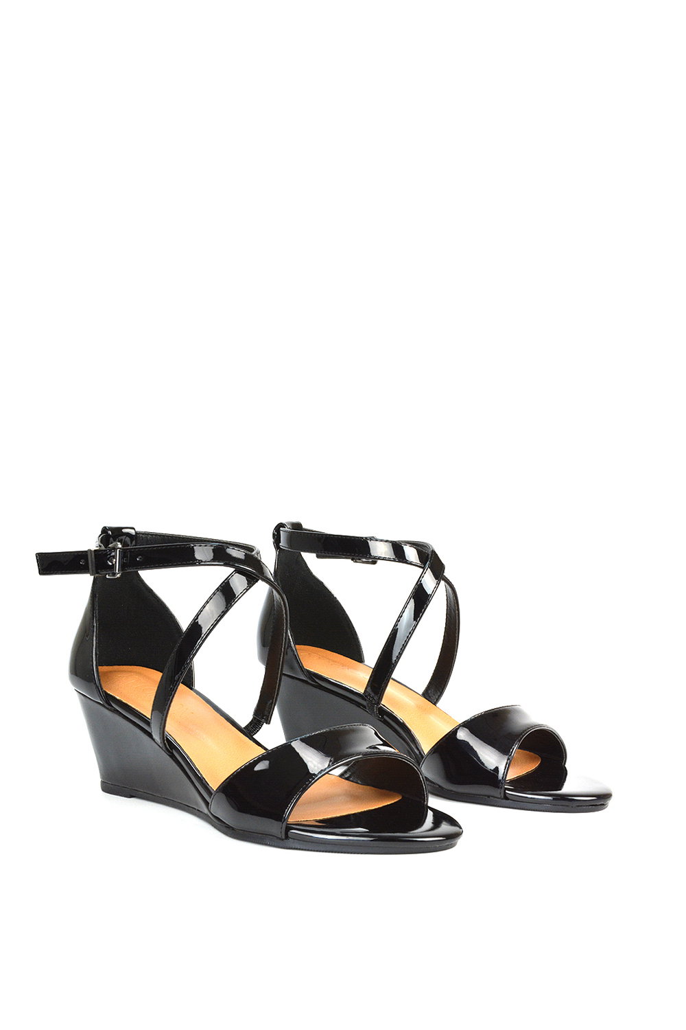 Black 'Kylie' Strappy Sandal Wedge Heels With Ankle Strap, Image 3 of 6