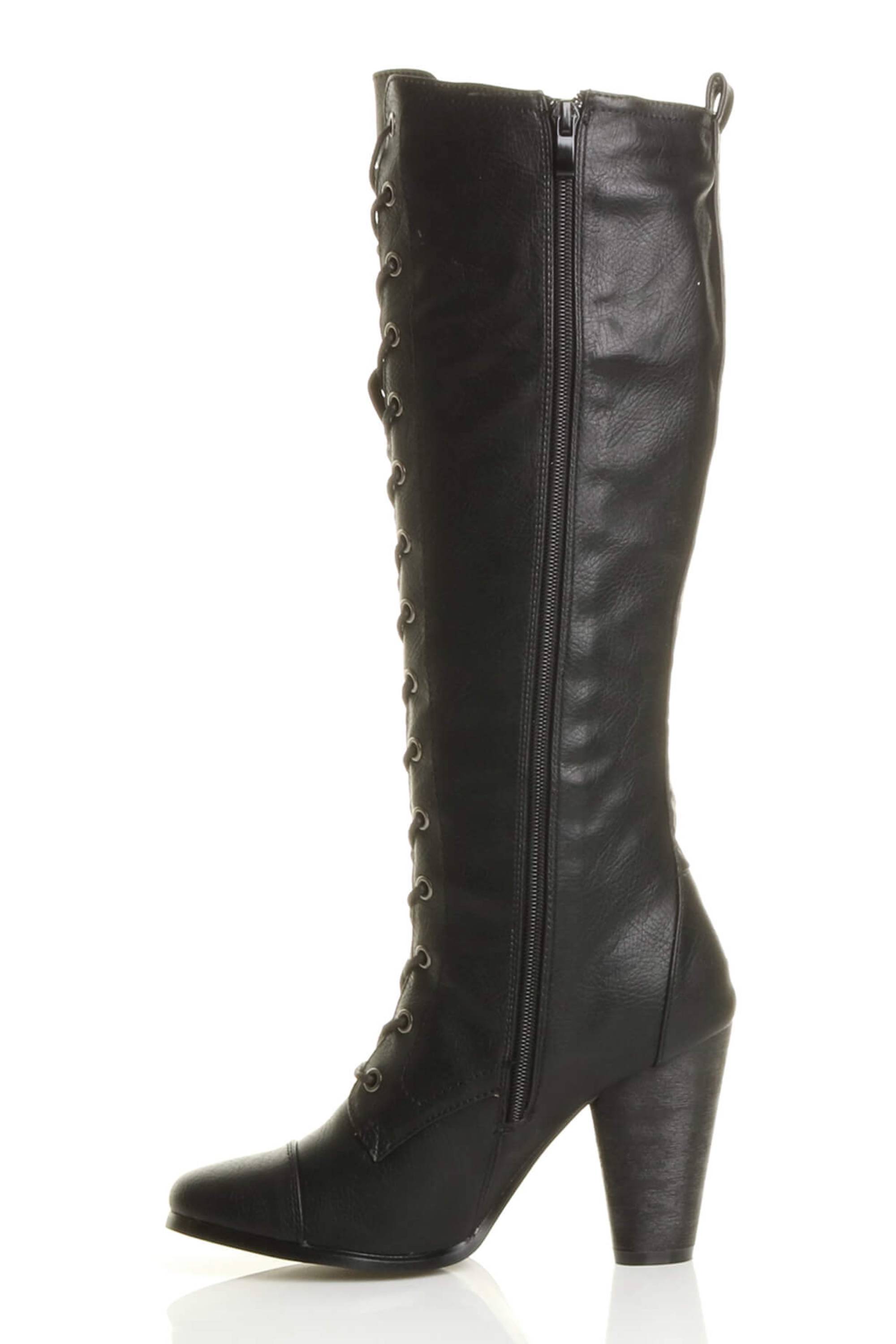Black High Heel Lace Up Victorian Style Knee High Boots, Image 3 of 6