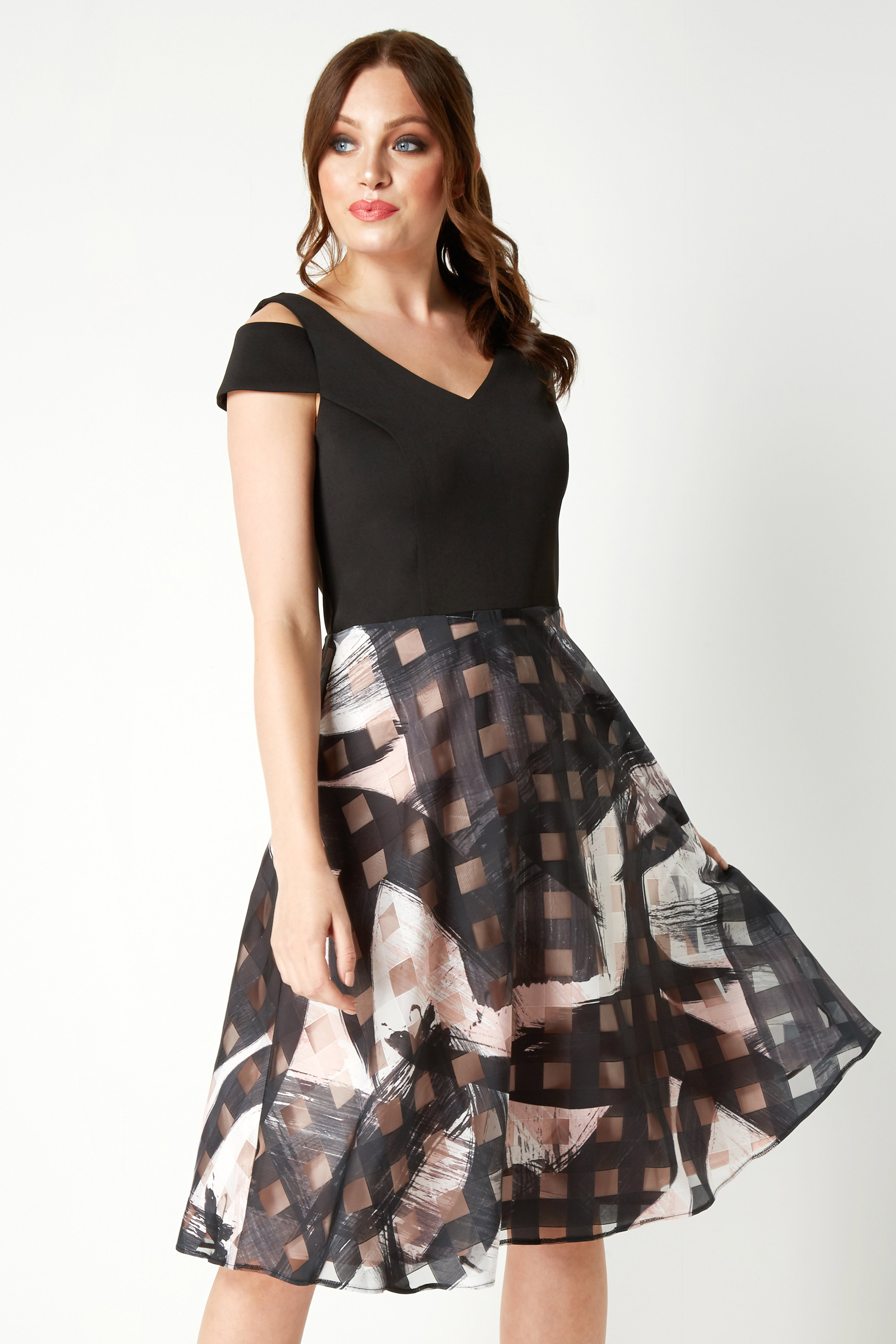 Fit And Flare Scuba Dress in Black - Roman Originals UK