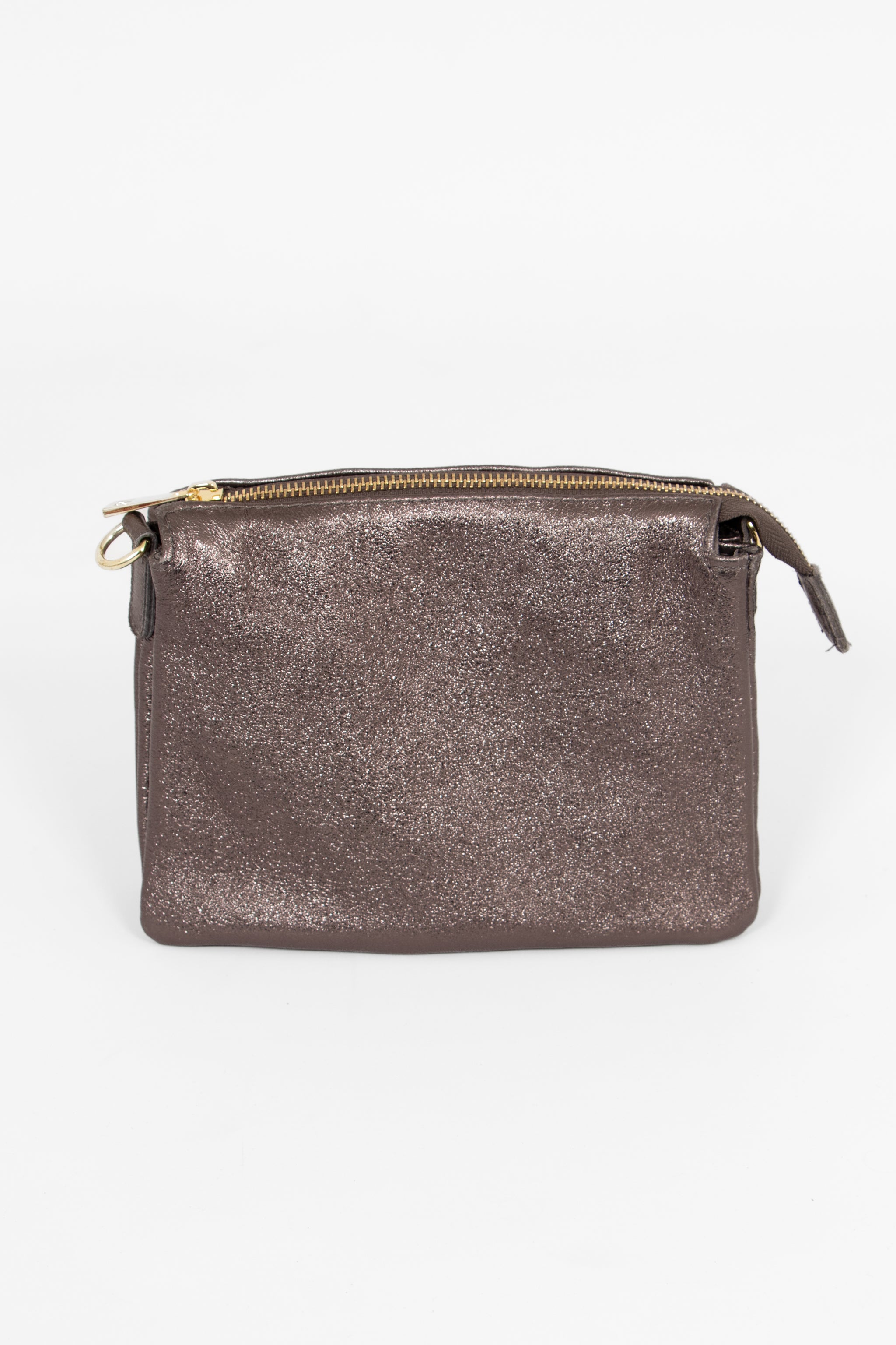 Grey Gia Metallic Italian Leather Crossbody Bag, Image 3 of 3