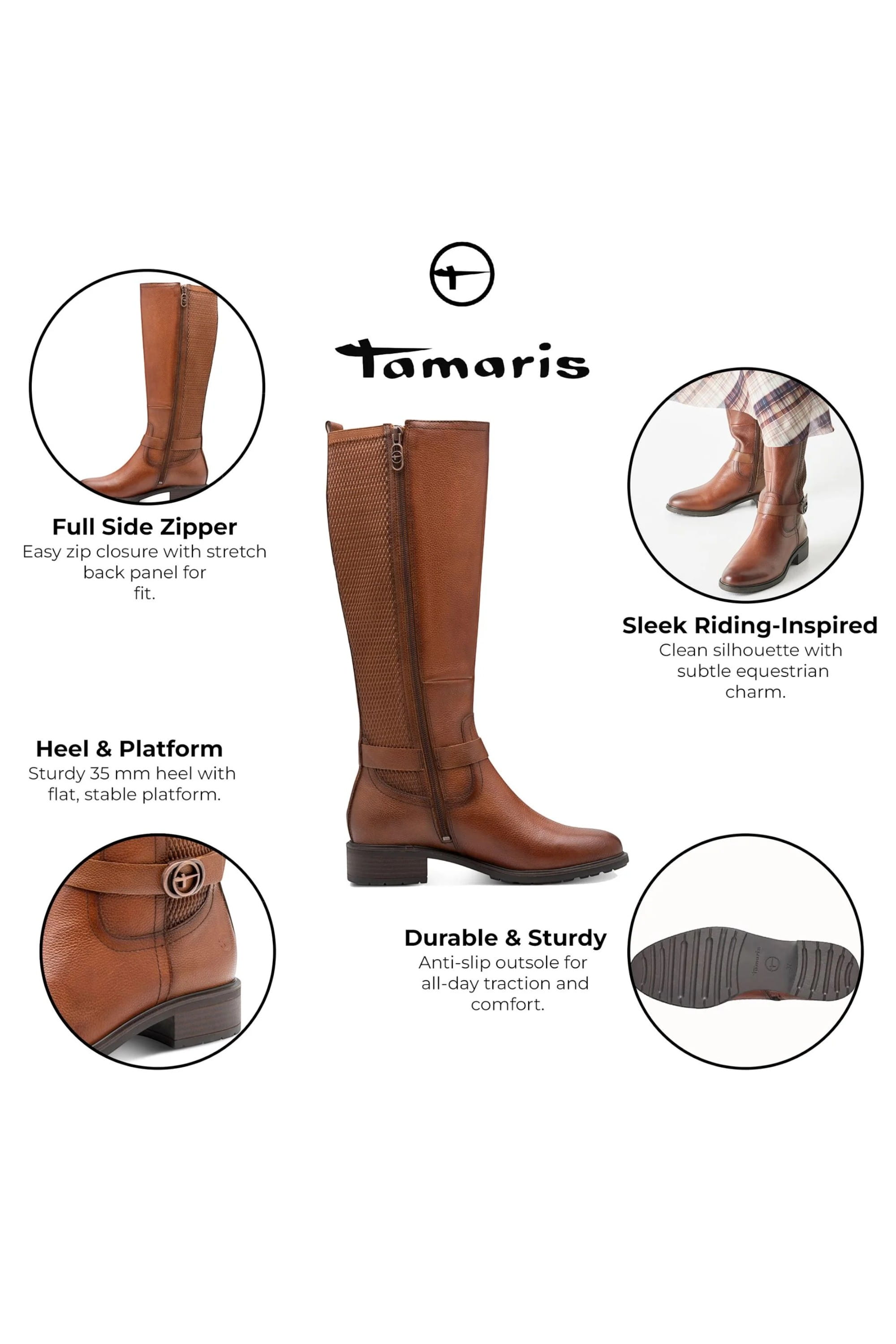 Brown Tamaris Brown Tamaris Womens Cognac Riding Boots, Image 2 of 8