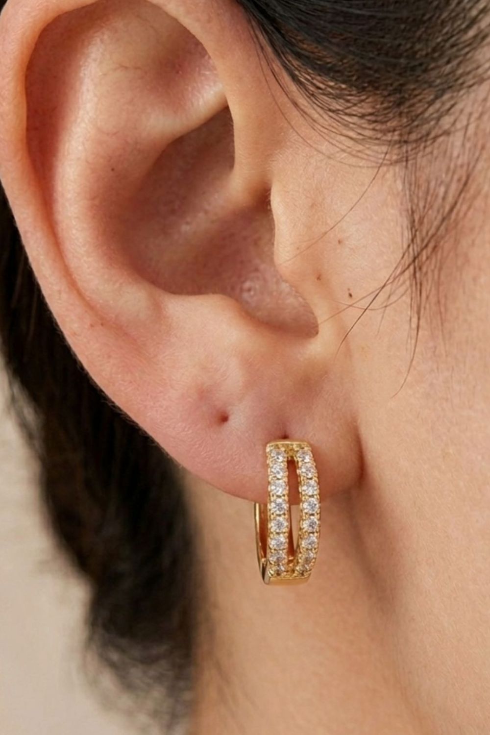 Gold Gold Split Band Crystal Huggie Hoop Earrings - 1cm Brass Hoops, Image 2 of 3