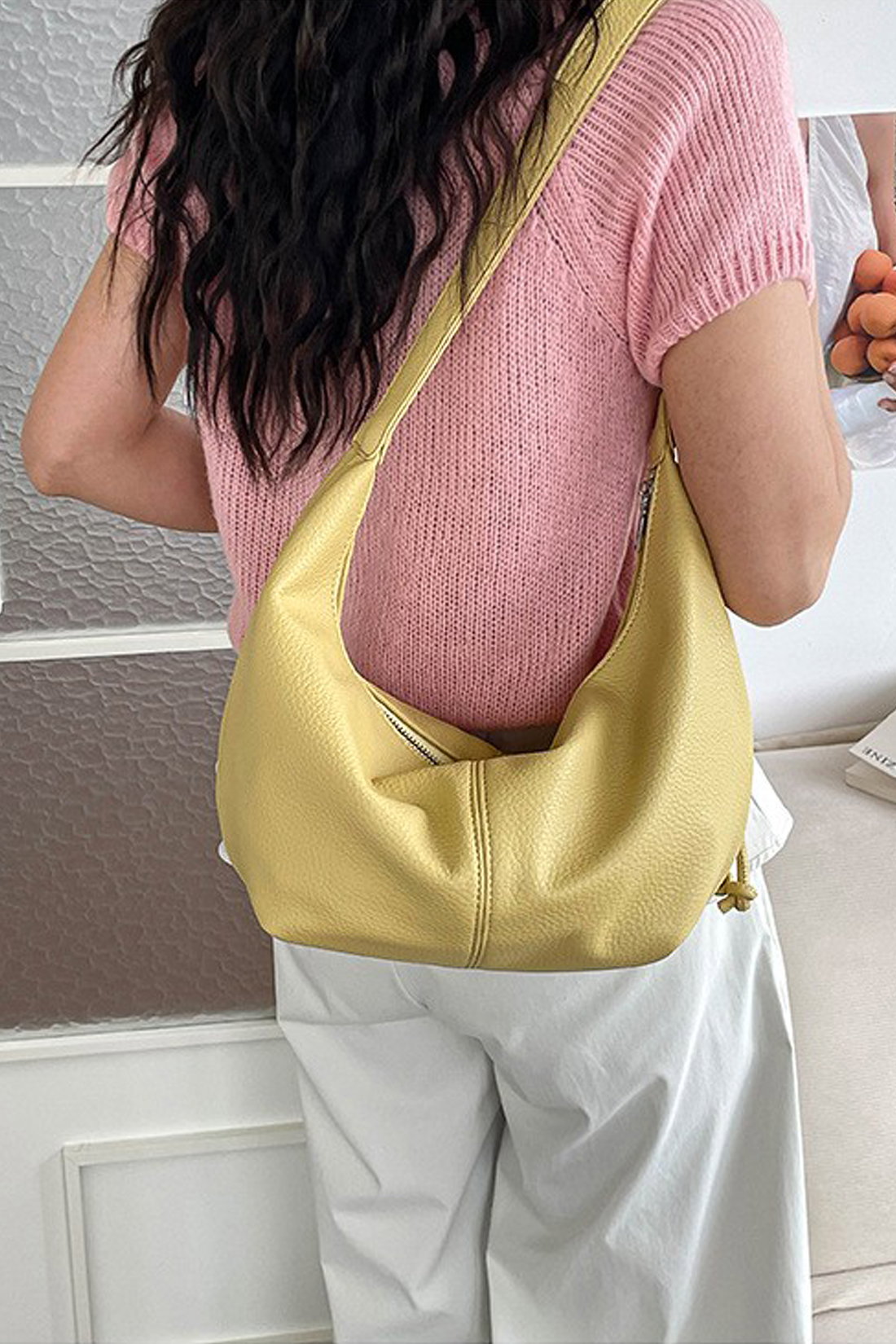 Yellow Crescent Shoulder Bag With Flower Charm, Image 2 of 3