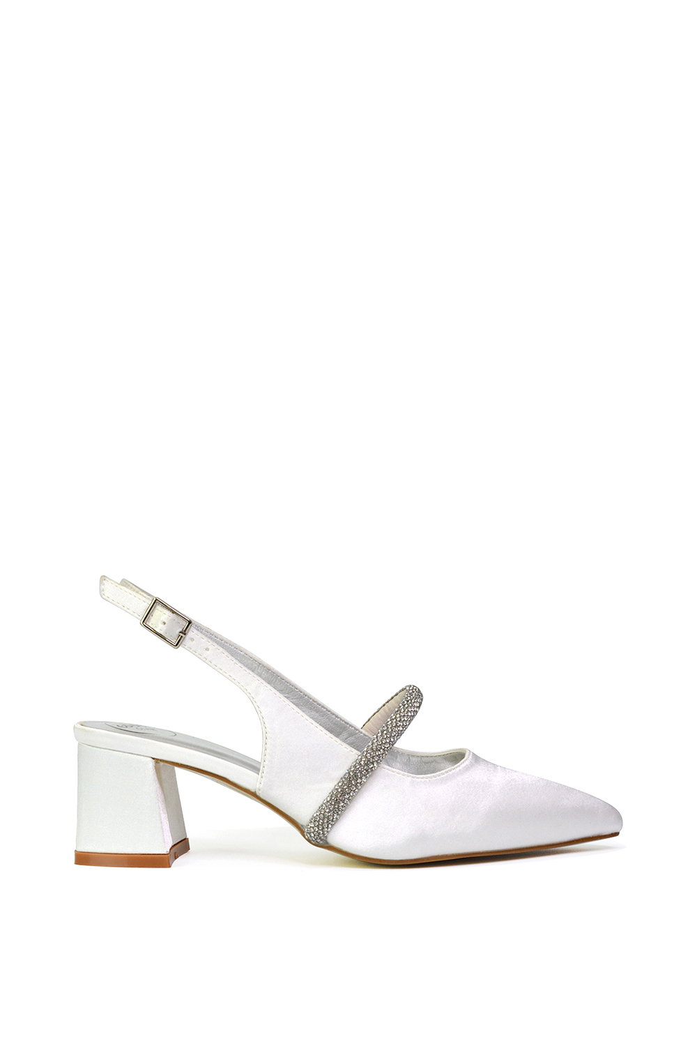 Pink 'Sandie' Sling Back Strappy Pointed Toe Diamante Mid Block Heels