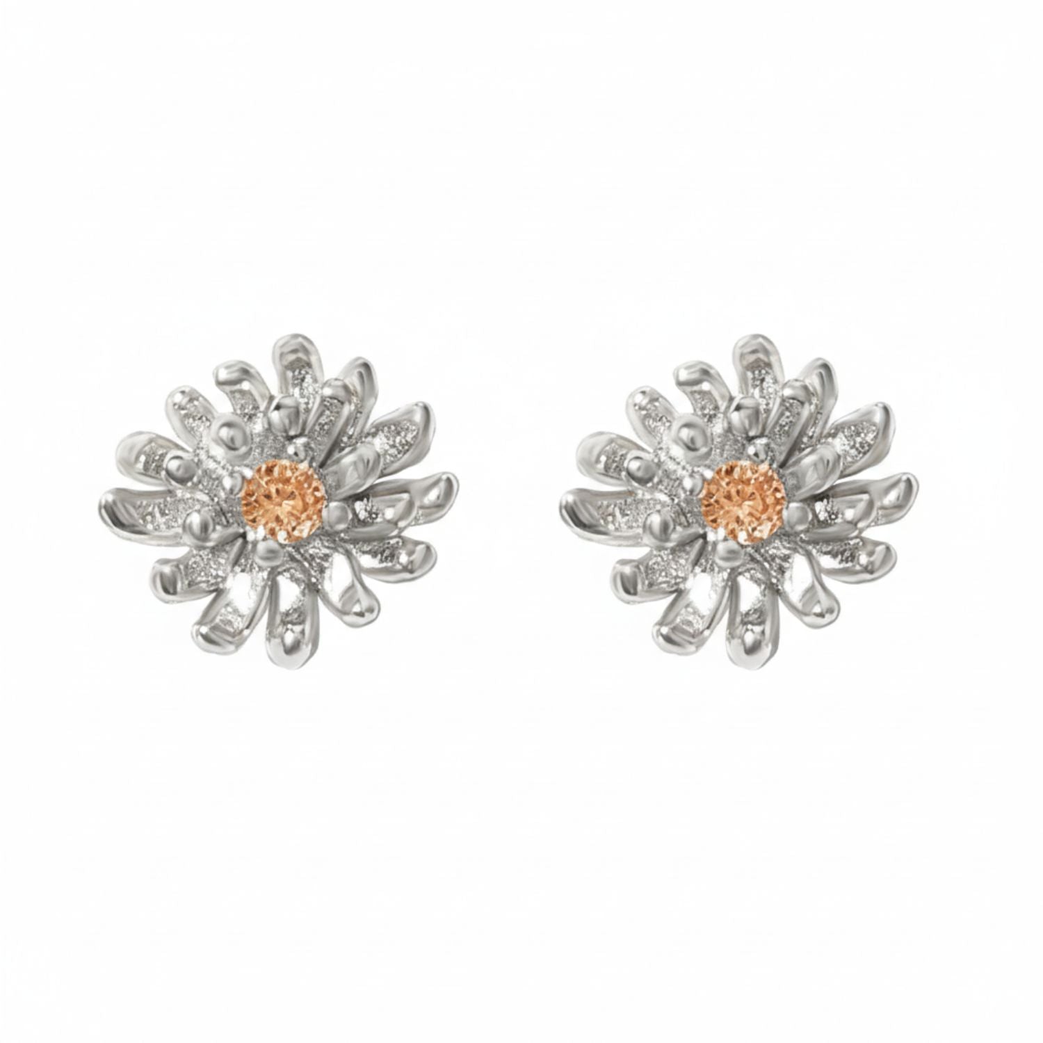 Metallic Citrine November Birthstone Chrysanthemum Birthflower Stud Earrings
