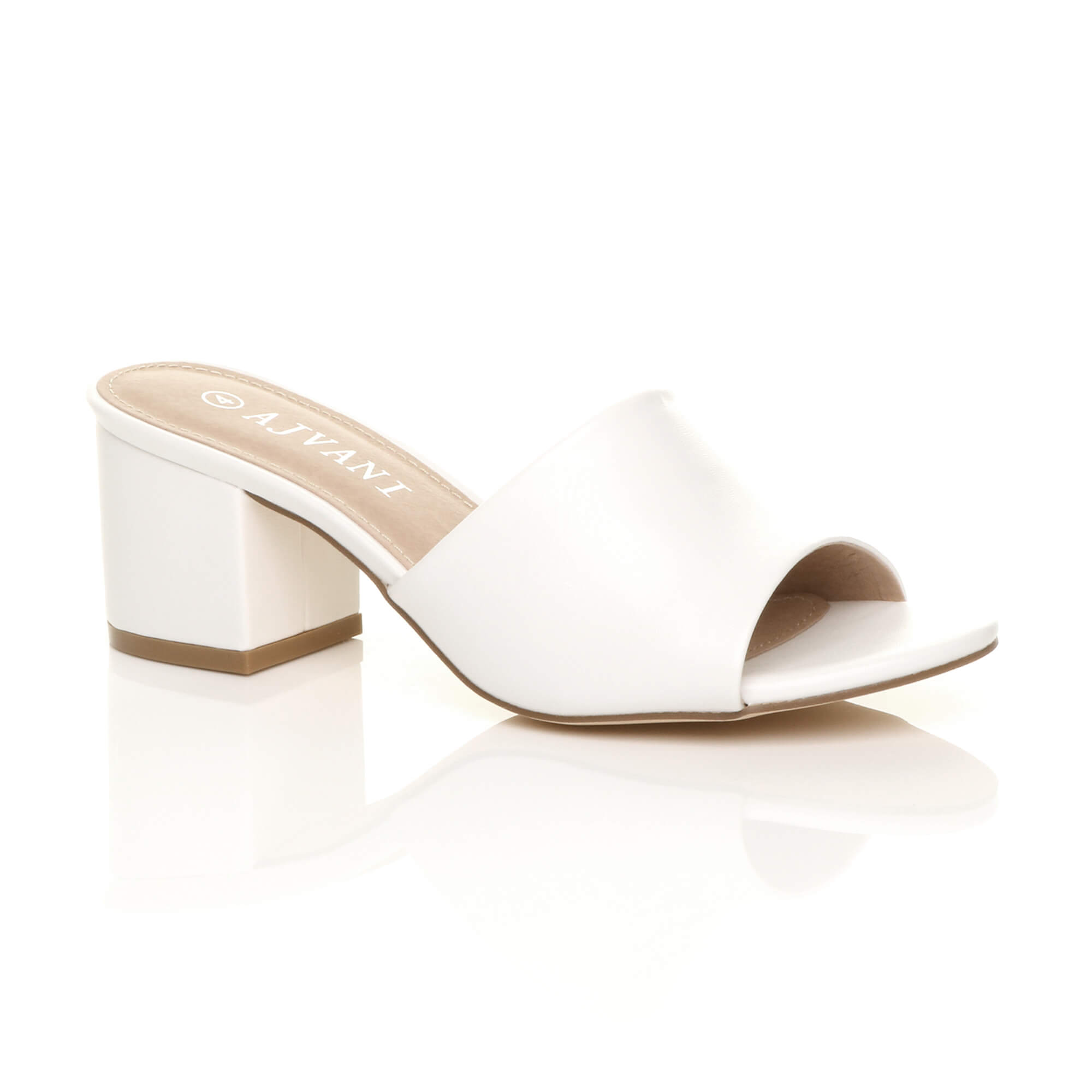Black Mid Block Heel Peep Toe Mules Sandals