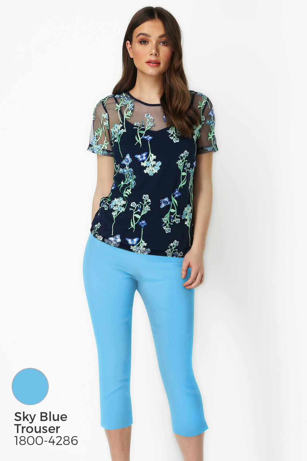 Blue Floral Mesh Embroidered Top, Image 9 of 8