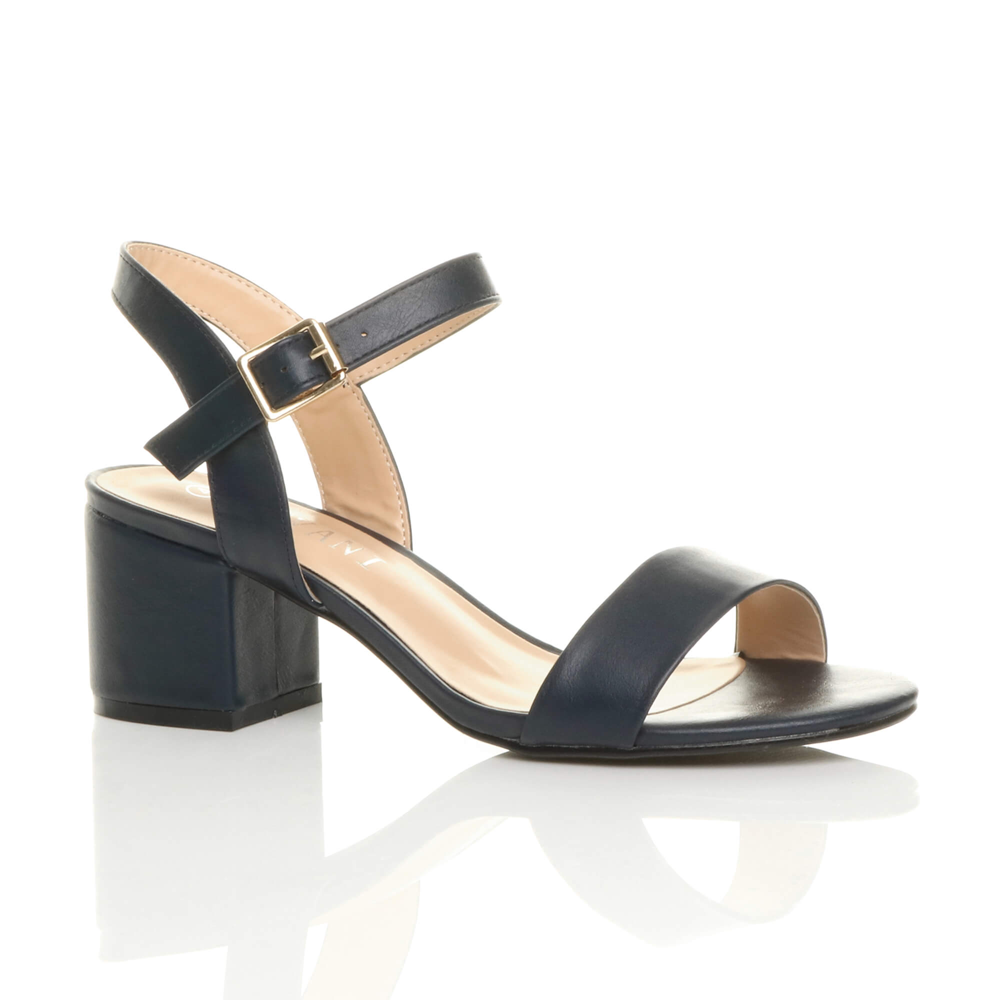 Navy Blue AJVANI Navy Blue Mid Block Heel Strappy Sandals, Image 1 of 6