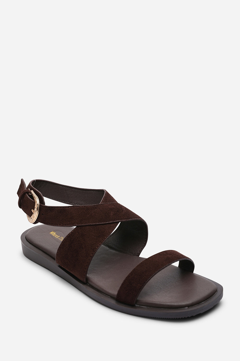 Dark Brown Where's That From Dark Brown Canopy Cross Over Strap Sandal, Image 3 of 7