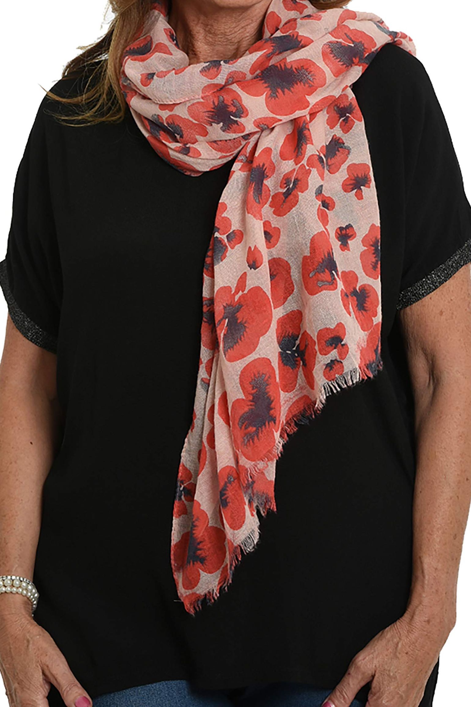 Red Poppy Floral Lightweight Scarf, Image 2 of 3