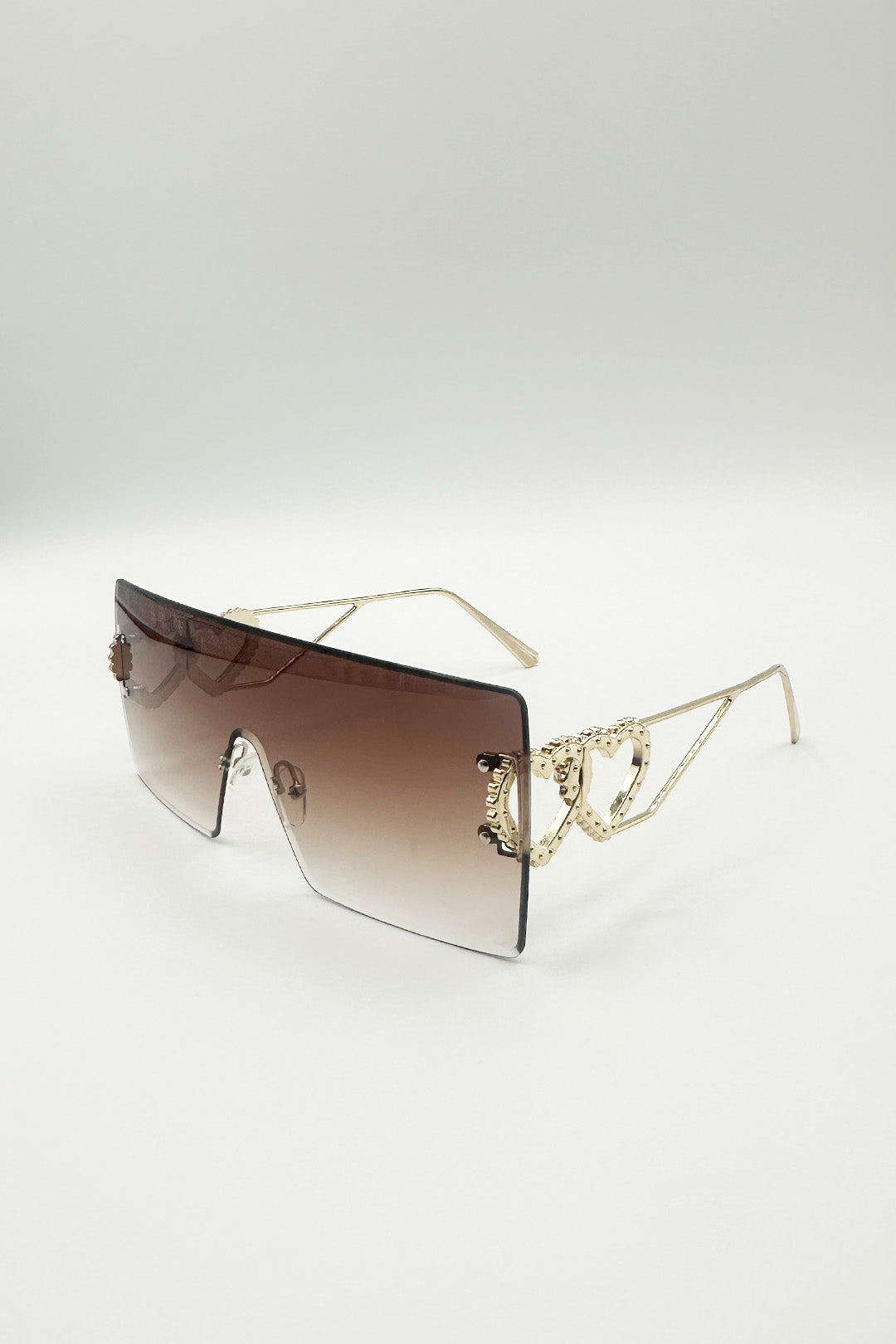 Brown Flatop Rimless Heart Detail Sunglasses In Brown, Image 3 of 4