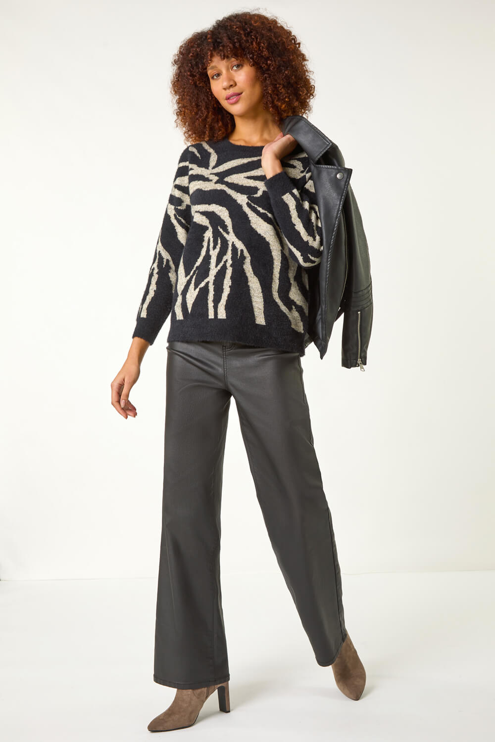 Black Animal Print Knitted Jumper, Image 4 of 5